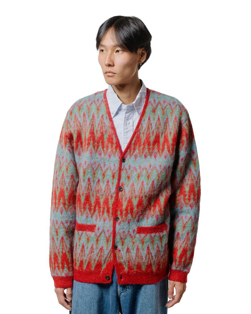 BEAMS PLUS Cardigan Jacquard Chevron Pattern Red outlook