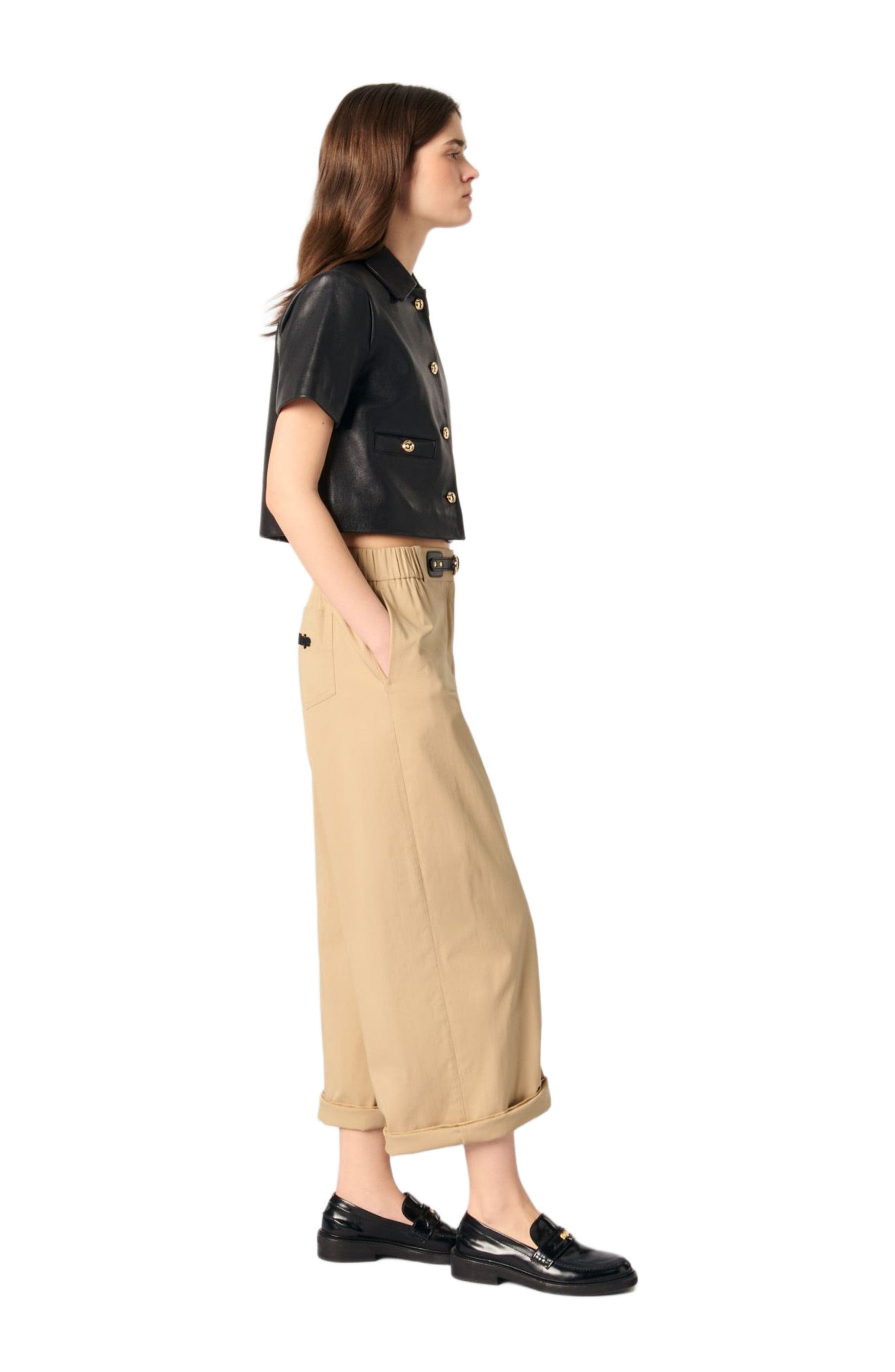 maje Wide-leg cotton trousers in Beige Light at Nordstrom - 3
