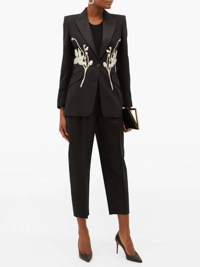 Alexander McQueen Floral-beaded satin-lapel wool-blend jacket outlook