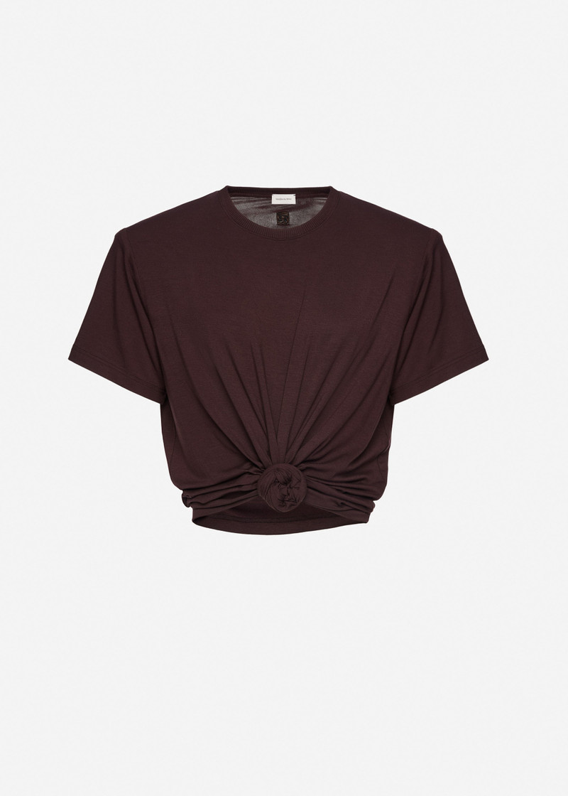 Knotted t-shirt in brown 1
