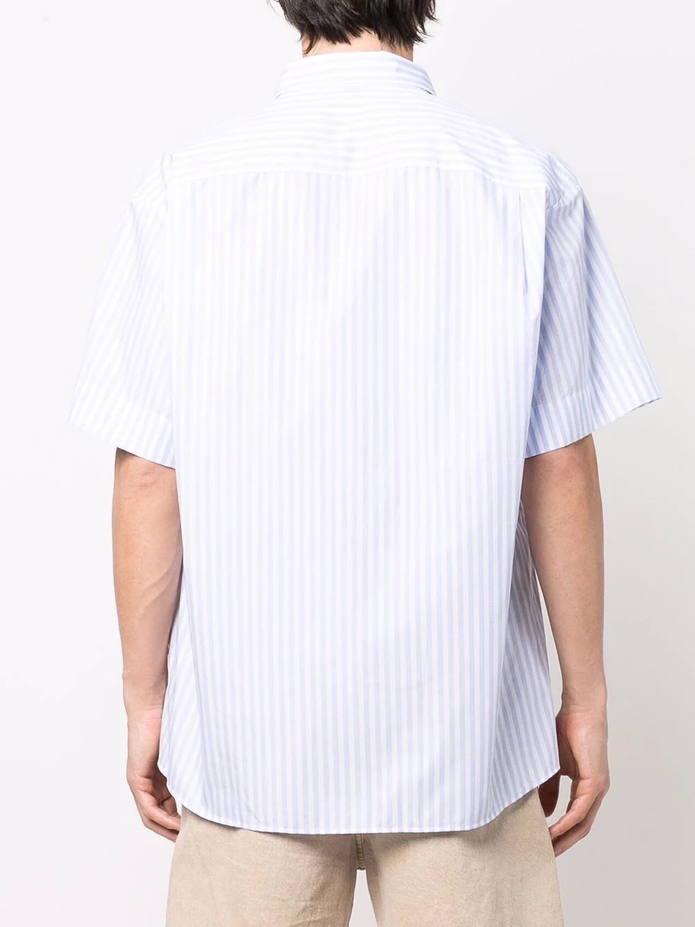 short-sleeved pinstripe square-print shirt - 4