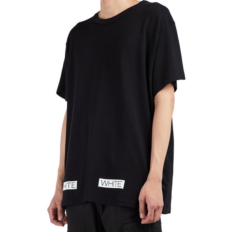 Off-White SS21 Cotton Stripe Printing Pattern Round Neck Short Sleeve Black OMAA002G20JER0091034 - 5