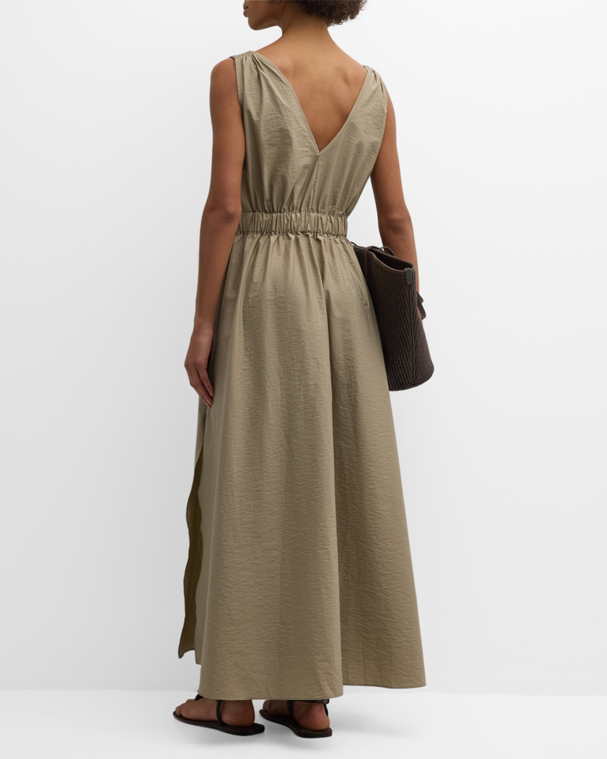 Crinkle Cotton Belted Maxi Dress with Monili Detail - 3