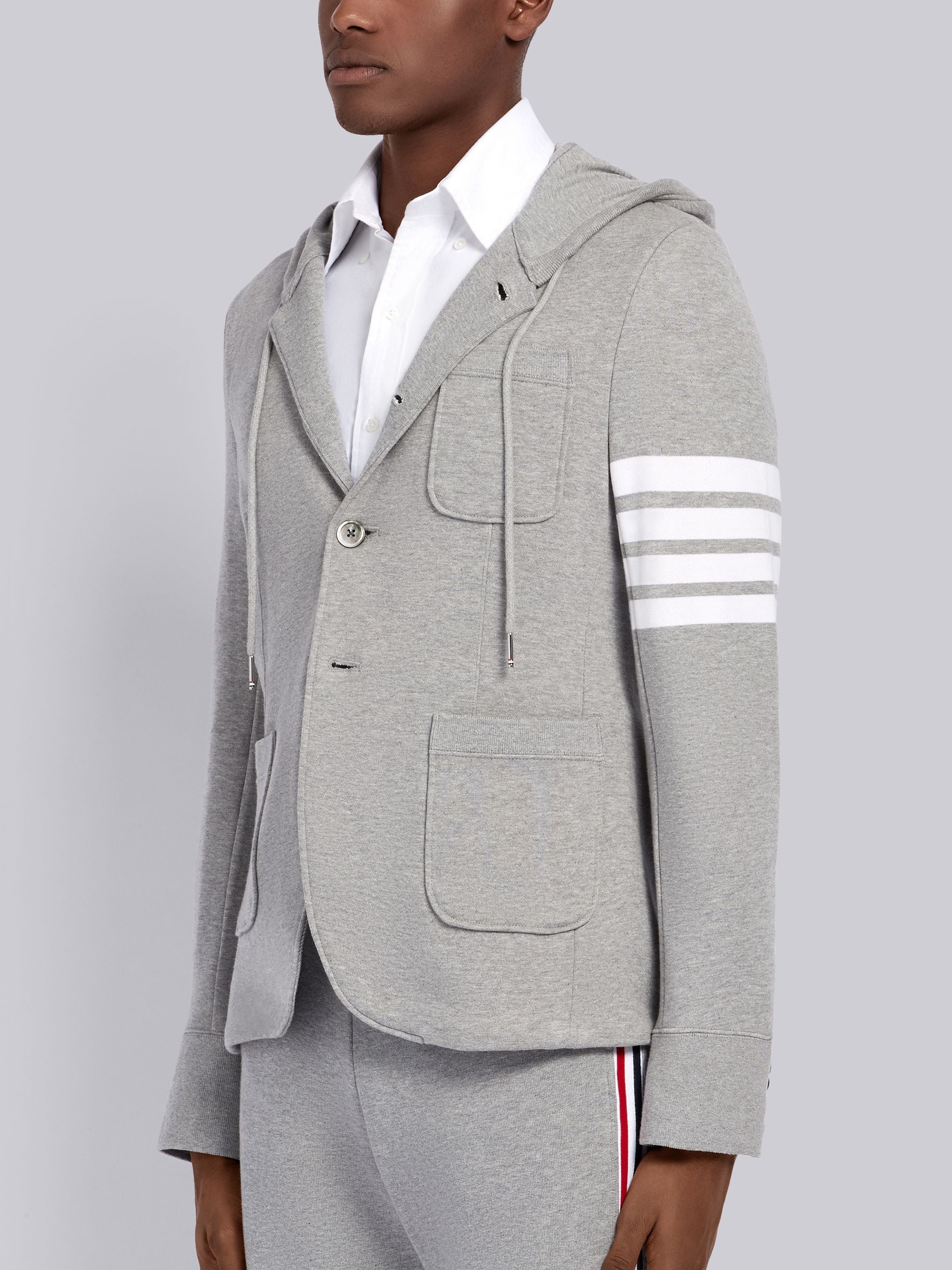 Light Grey Loopback Jersey 4-bar Hooded Sport Coat - 2