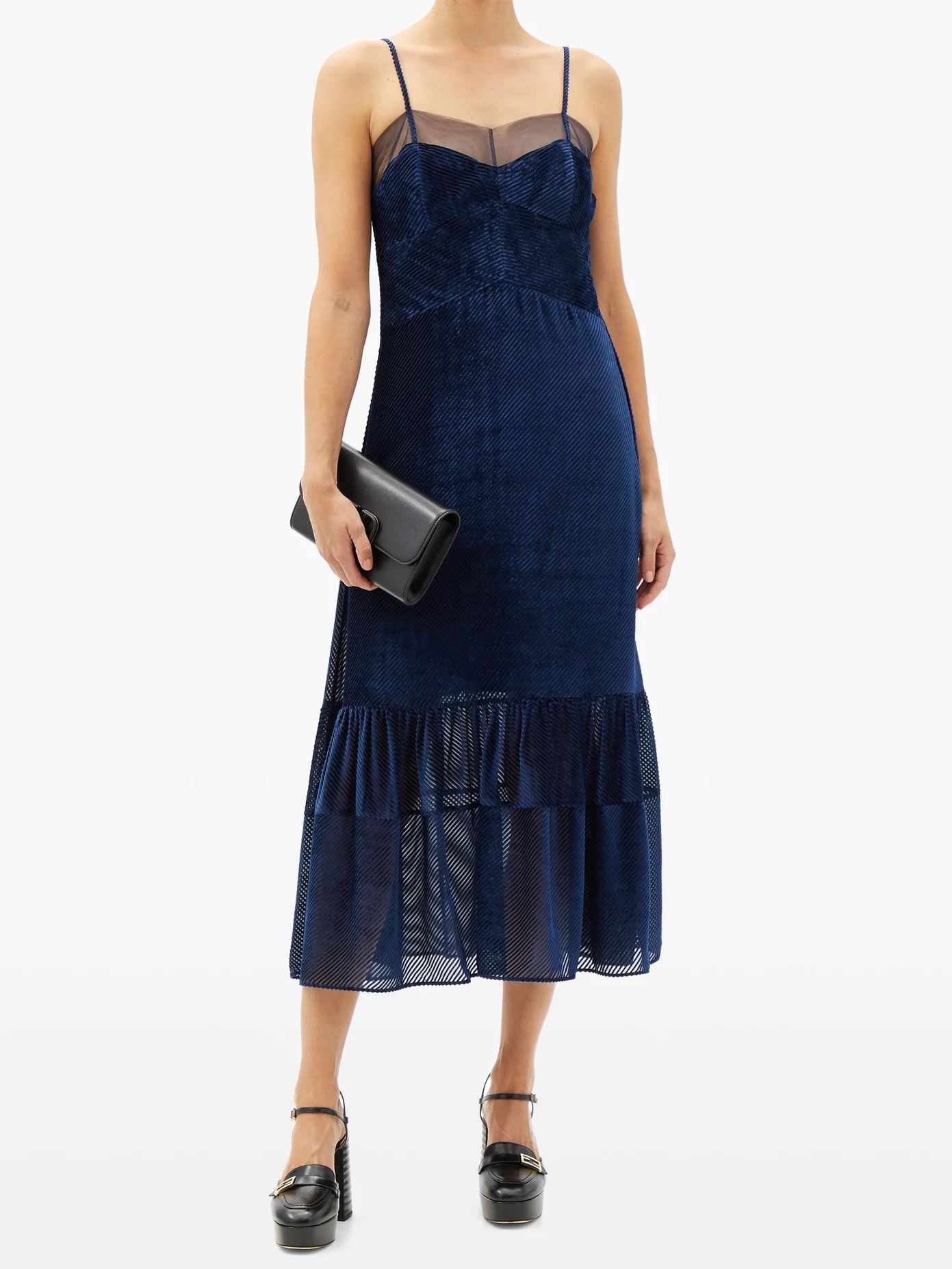 Tulle-trimmed devoré-velvet dress - 2