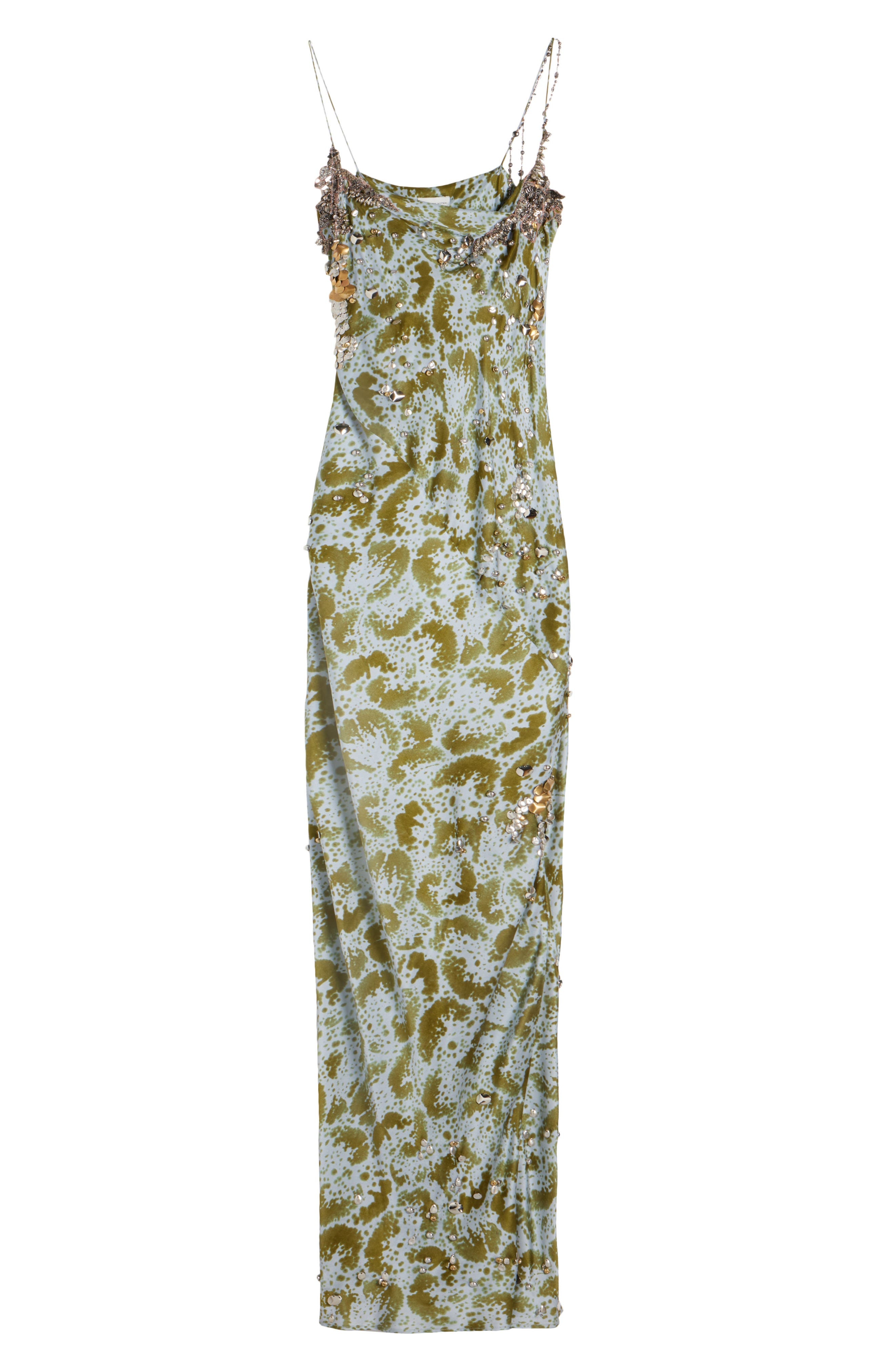 Dries Van Noten Deryl Orchid Petal Print Embellished Silk Column Gown in Khaki at Nordstrom - 5