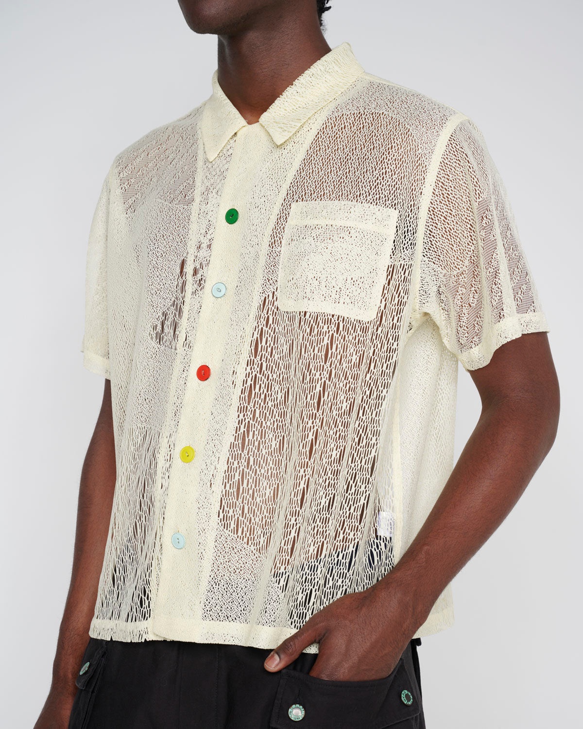 Engineered Mesh Short Sleeve Button Up - Natural - 6