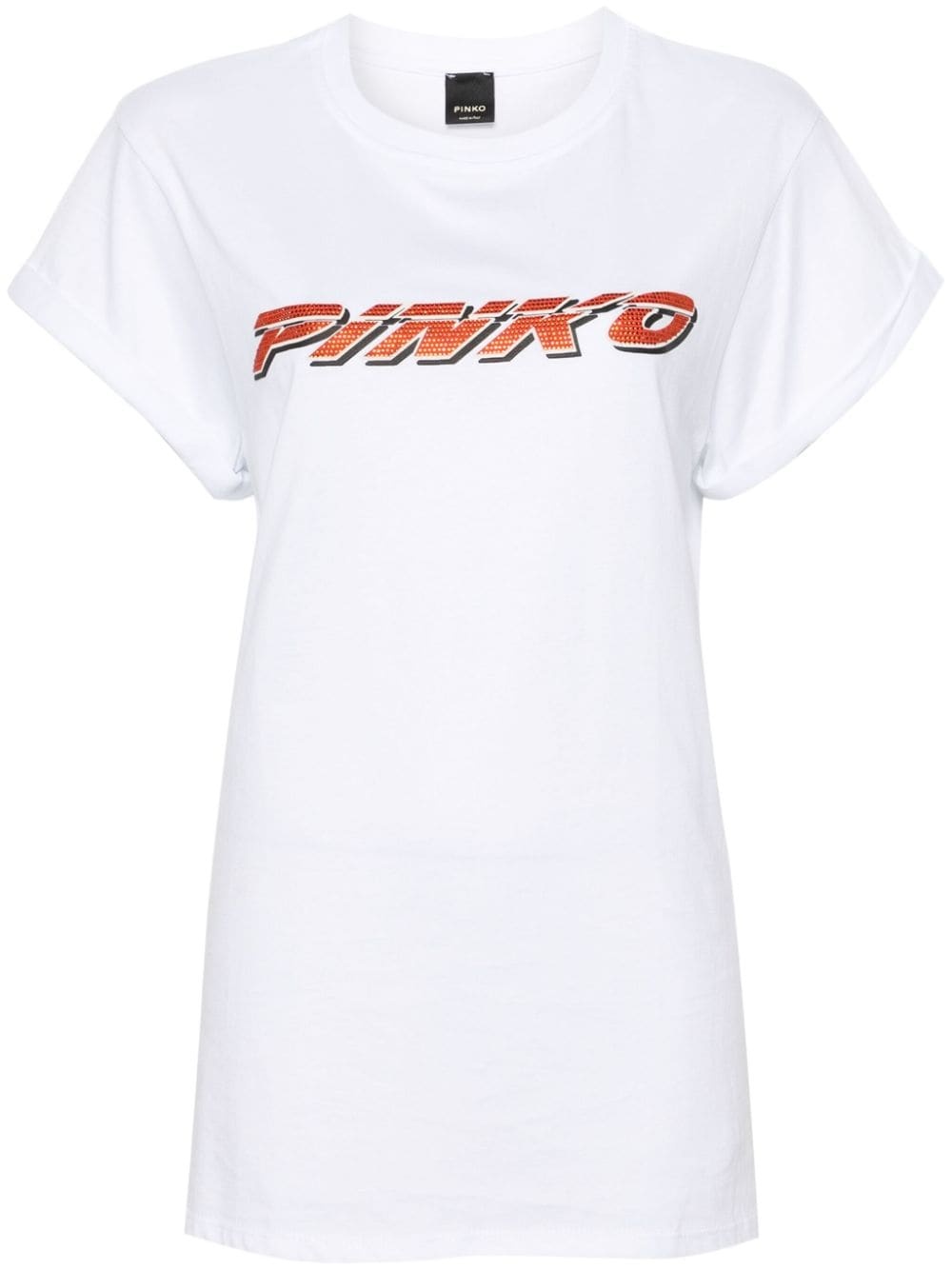 rhinestone-logo cotton T-shirt - 1