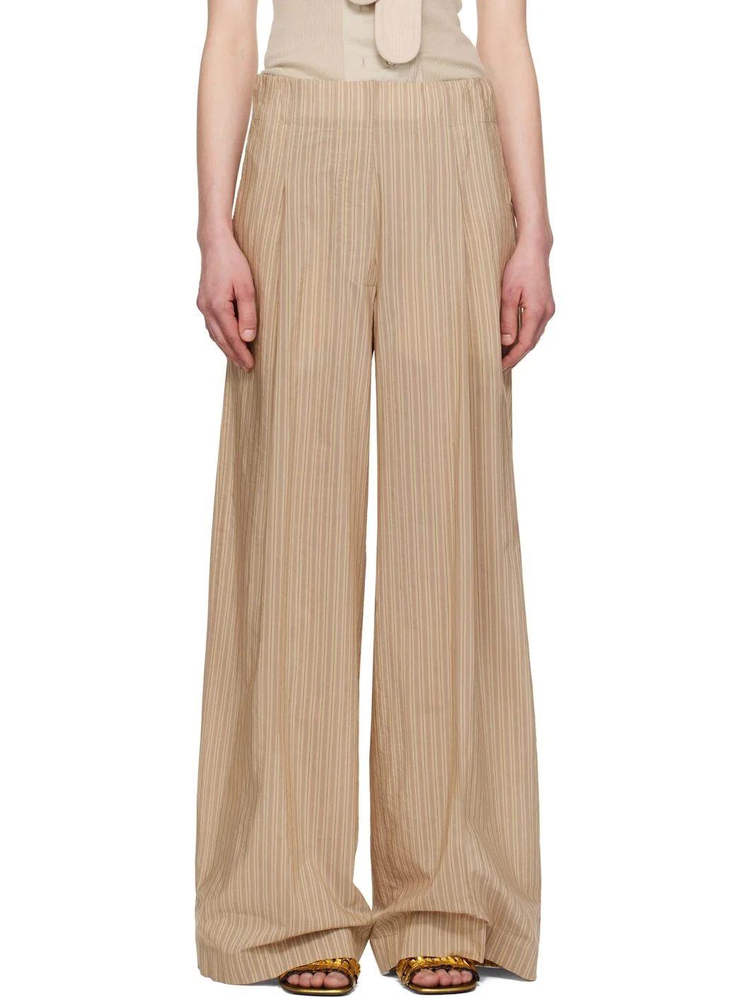 Beige Striped Trousers - 1