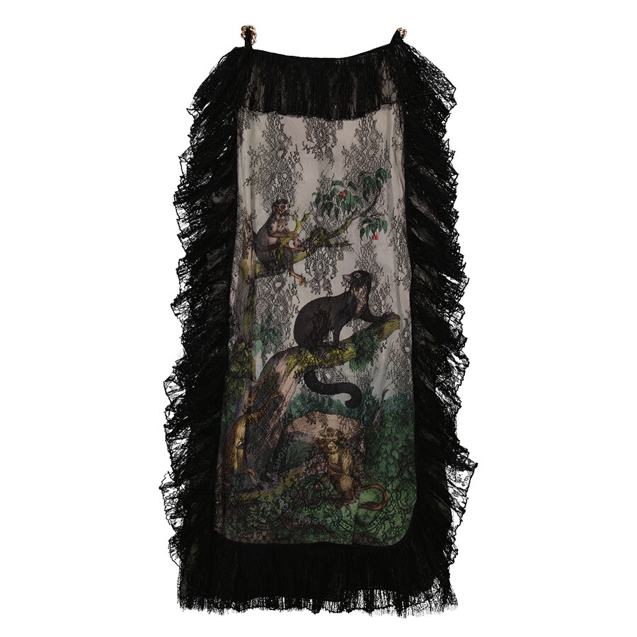 Burberry Ladies Light Opal Green Chantilly Lace and Monkey Print Shift Dress - 8