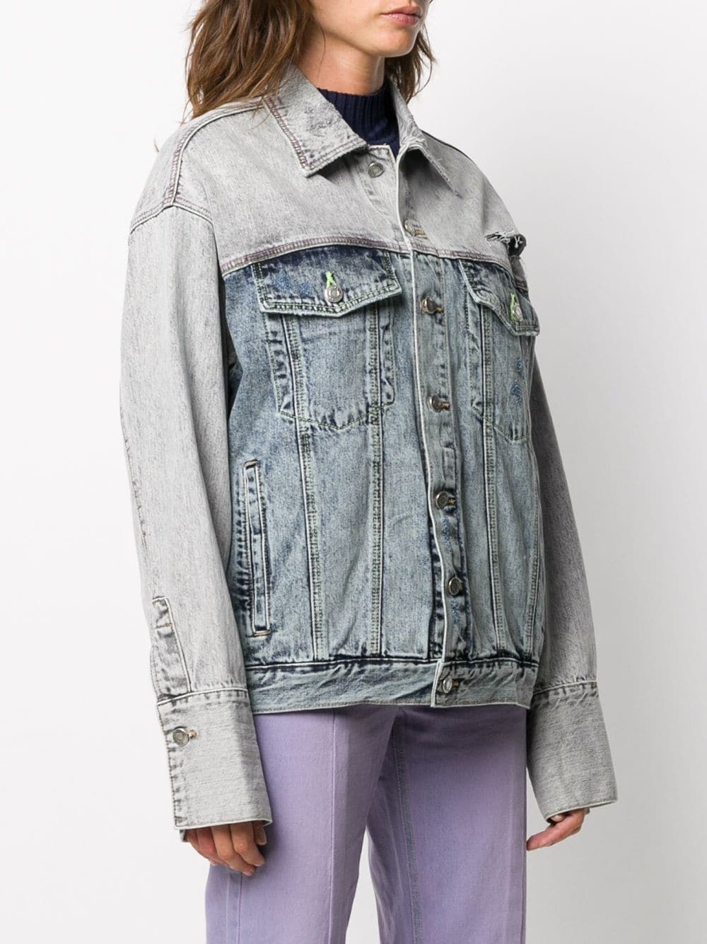 two-tone distressed denim jacket  - 3