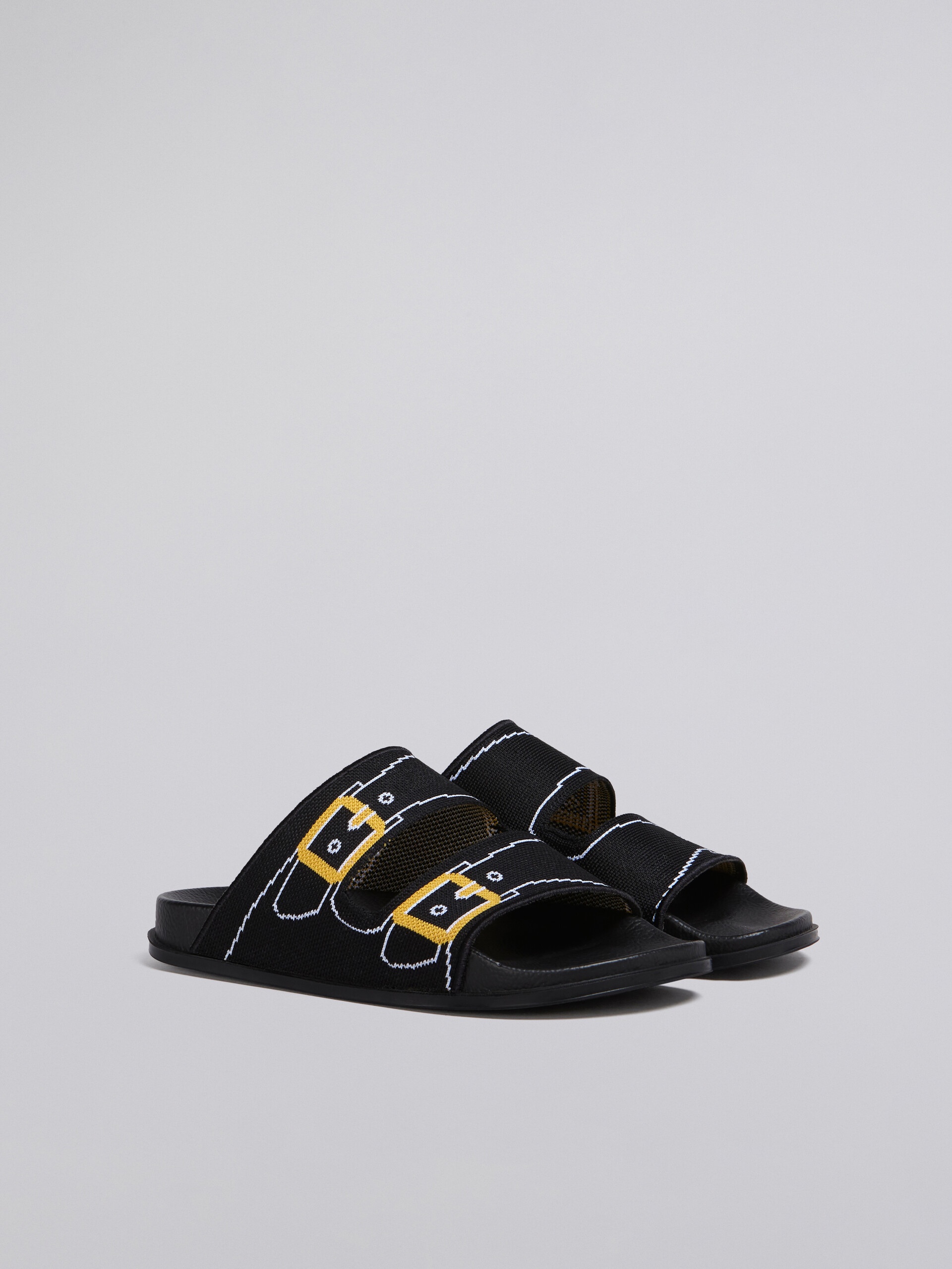 BLACK TROMPE L'ŒIL JACQUARD TWO-STRAP SLIDE - 2