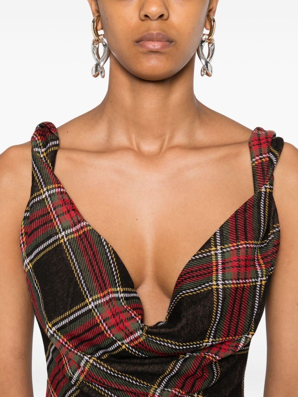plaid cowl-neck dress - 5