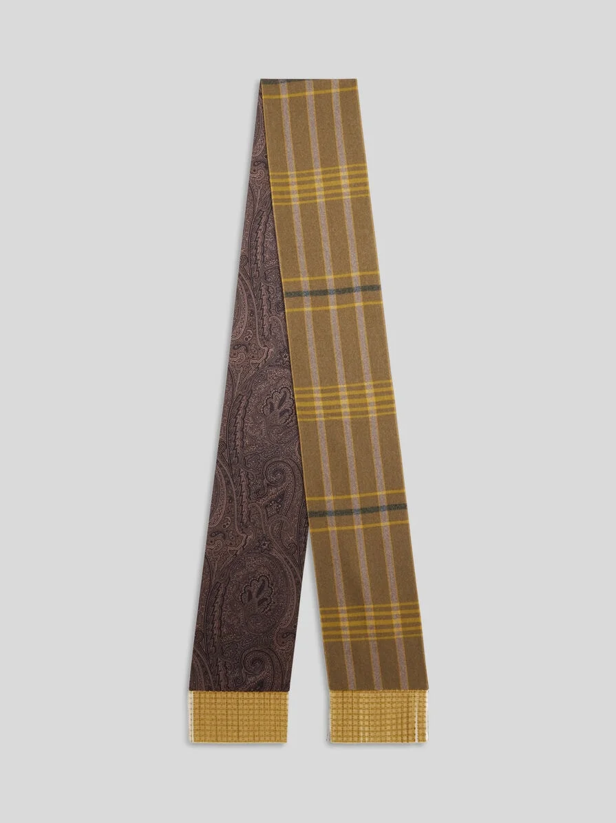 WOOL AND SILK SCARF WITH METAL FRINGING AND TWO MOTIFS - 1