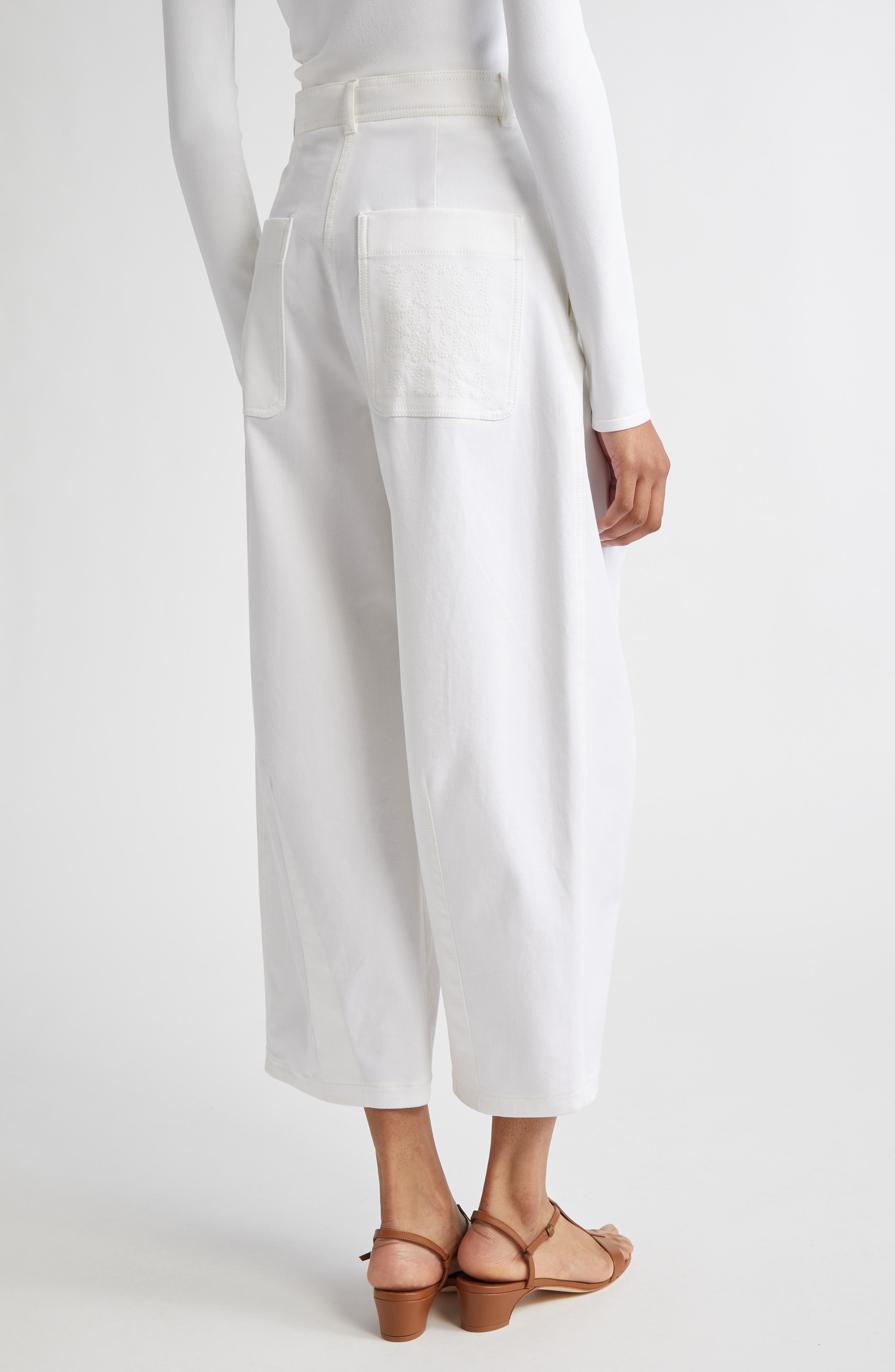 Max Mara Mina Wide Leg Crop Stretch Denim Trousers in White at Nordstrom - 3