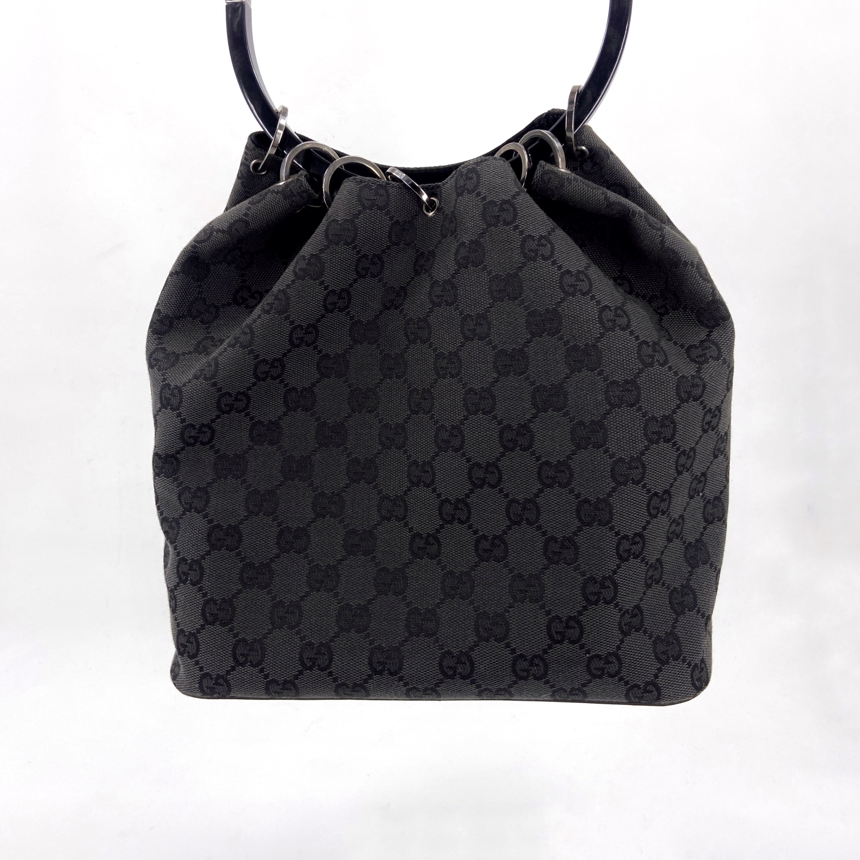 Gucci Fall 1999 Tom Ford Large Black Monogram Bucket Acrylic Ring Bag - 8