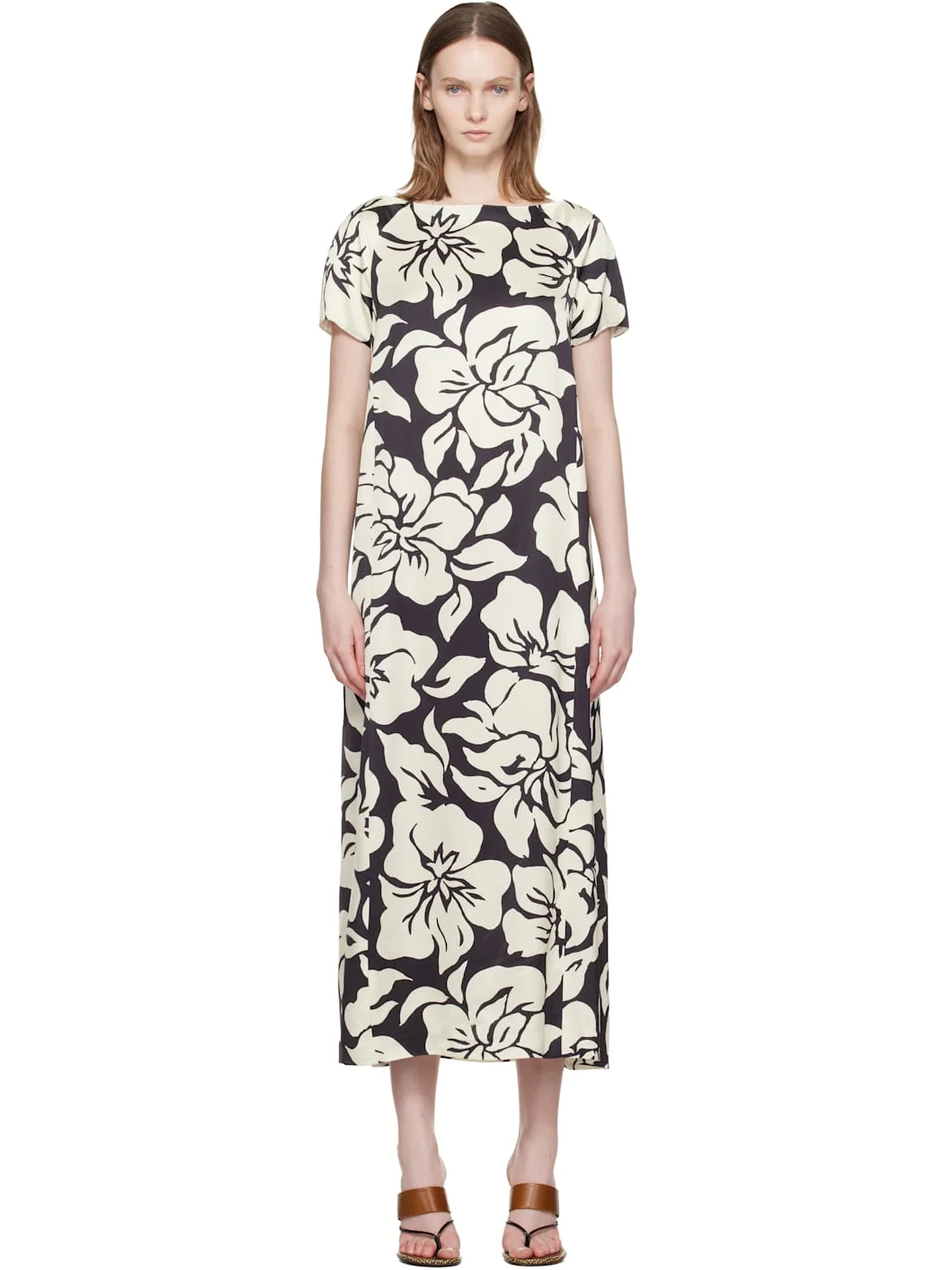 Black & Ivory Floral Midi Dresss - 1