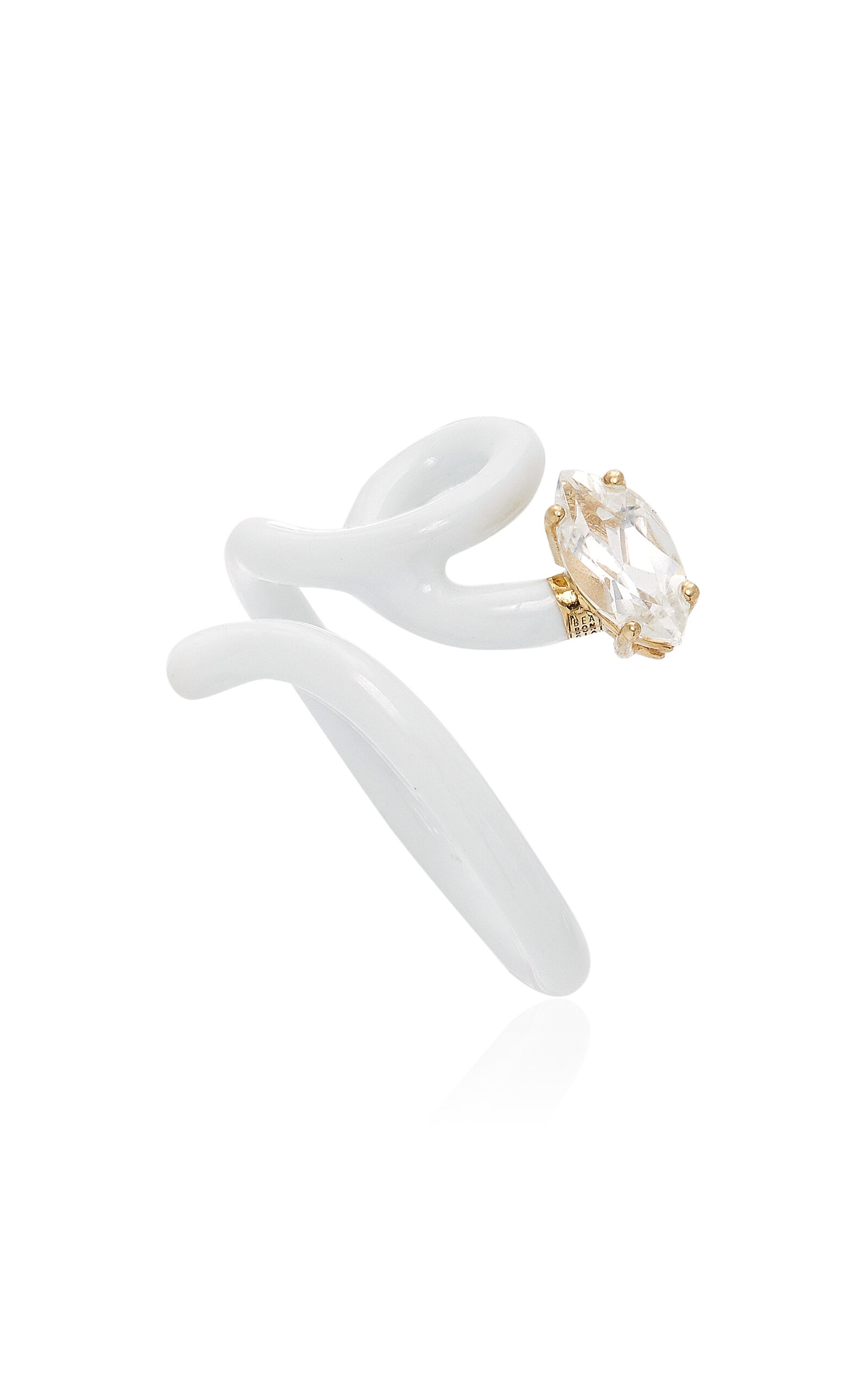 Baby Vine Enameled 9K Yellow Gold, Silver Crystal Ring white - 3