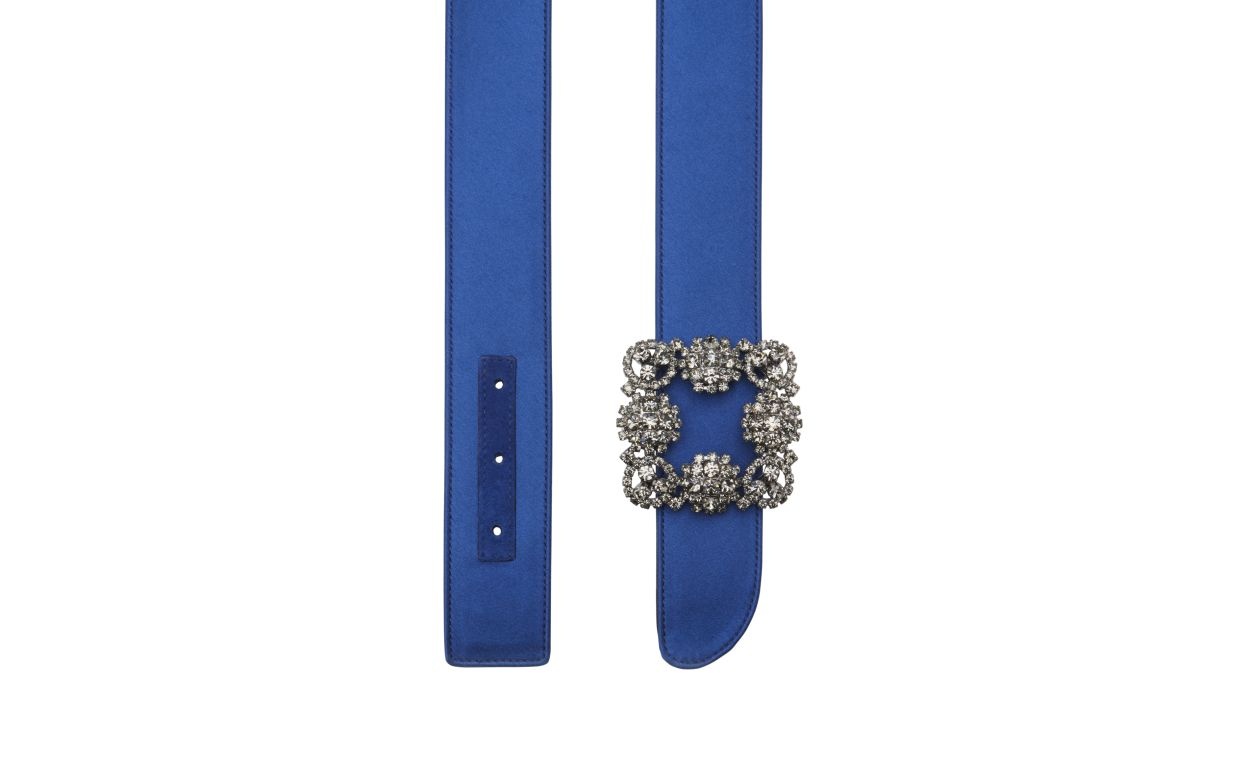 Blue Satin Crystal Buckled Belt - 3