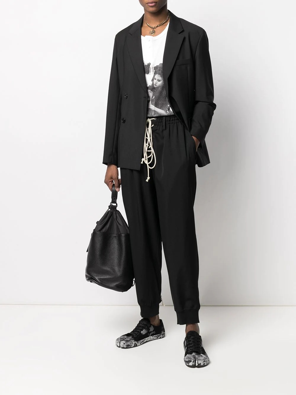 lace-up drop-crotch wool trousers - 2