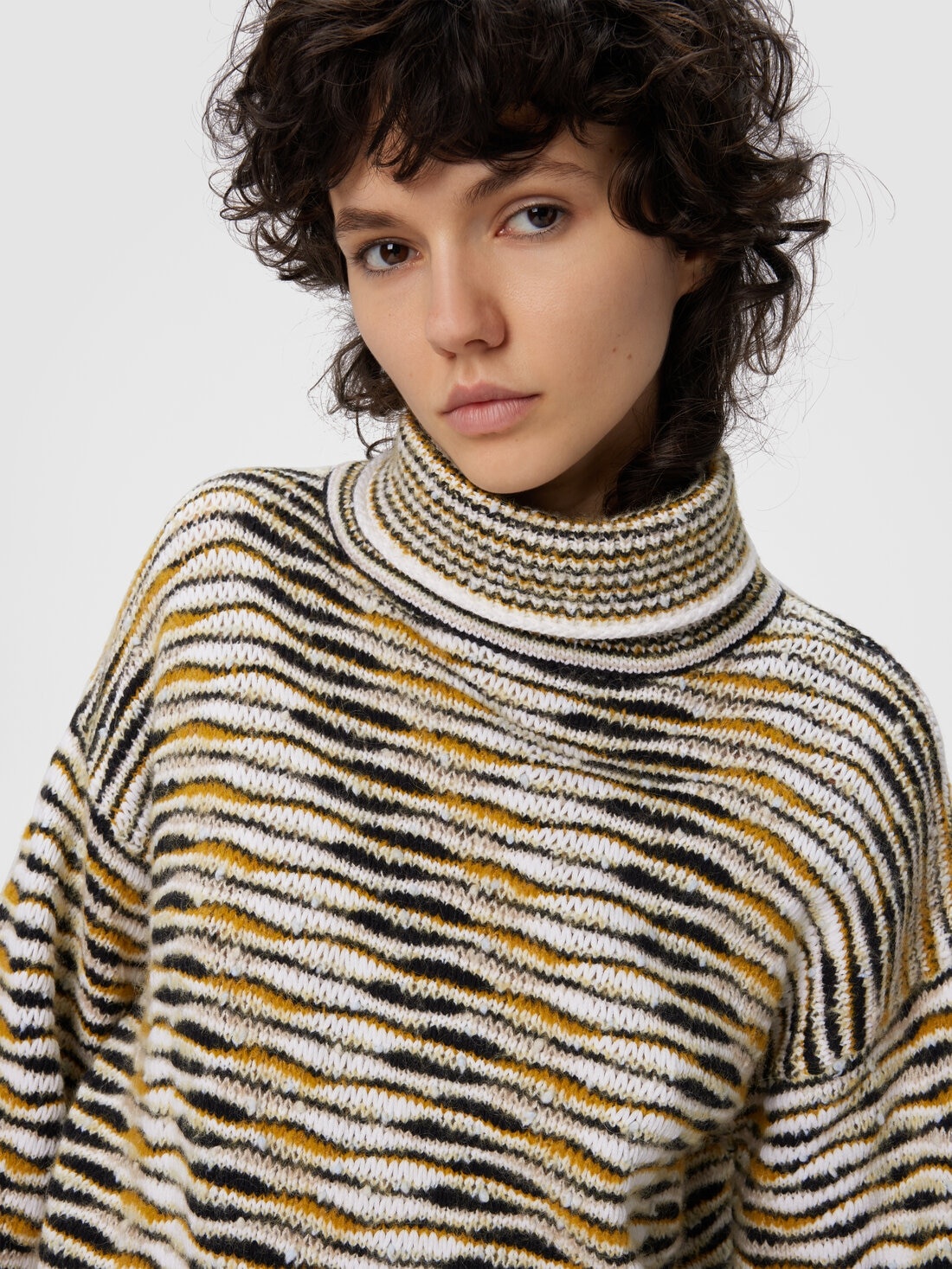 Oversized High-Neck Sweater with Flame Pattern - 5