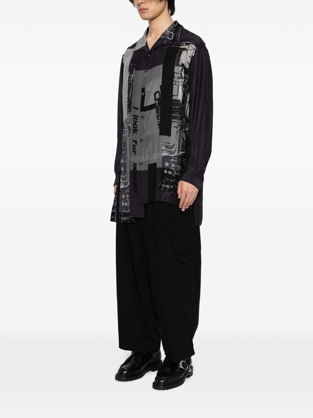 message-print switching-hem shirt - 3