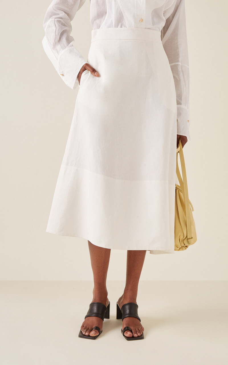 Asymmetric Linen Midi Skirt white 3