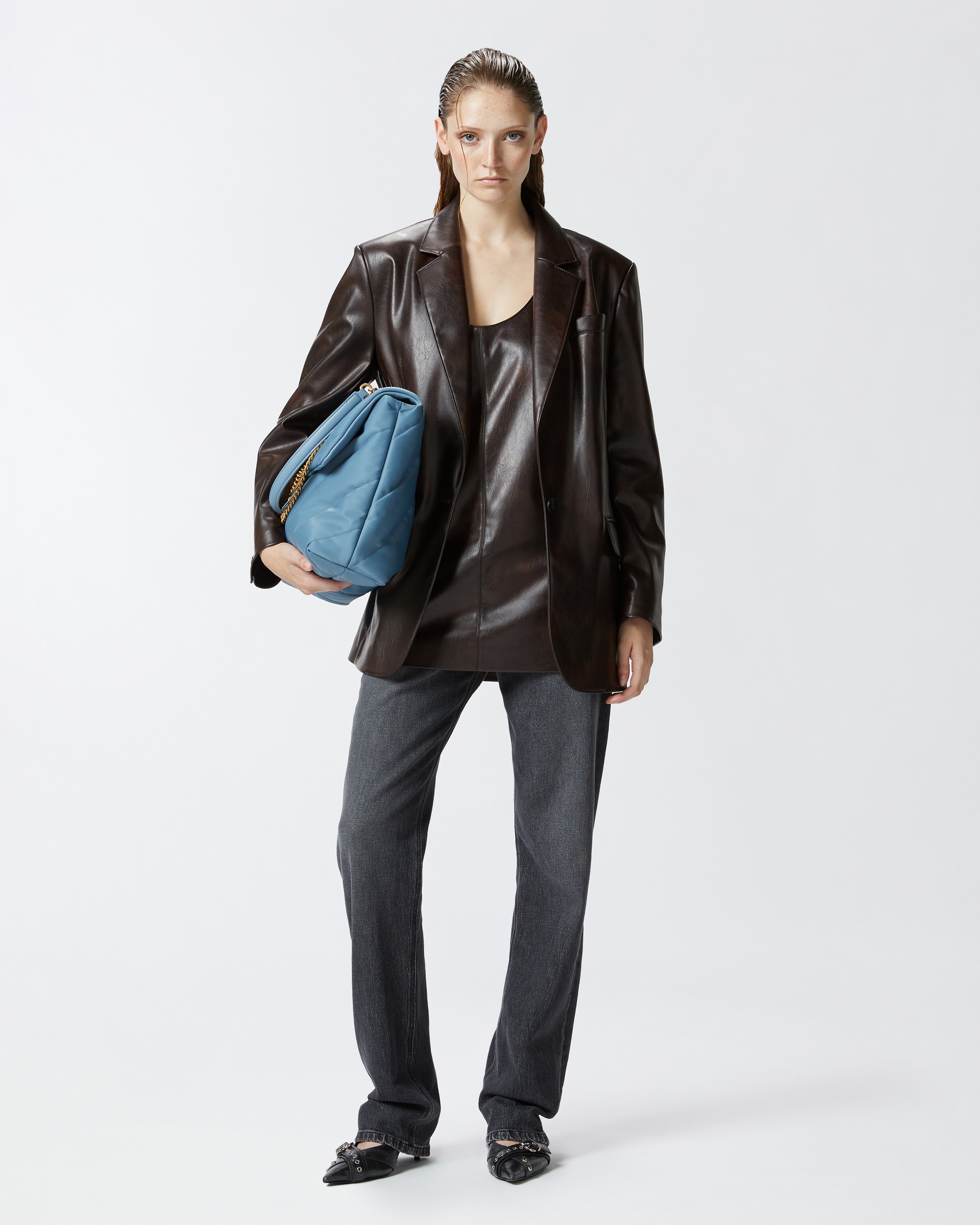 LEATHER-EFFECT CLASSIC BLAZER - 3
