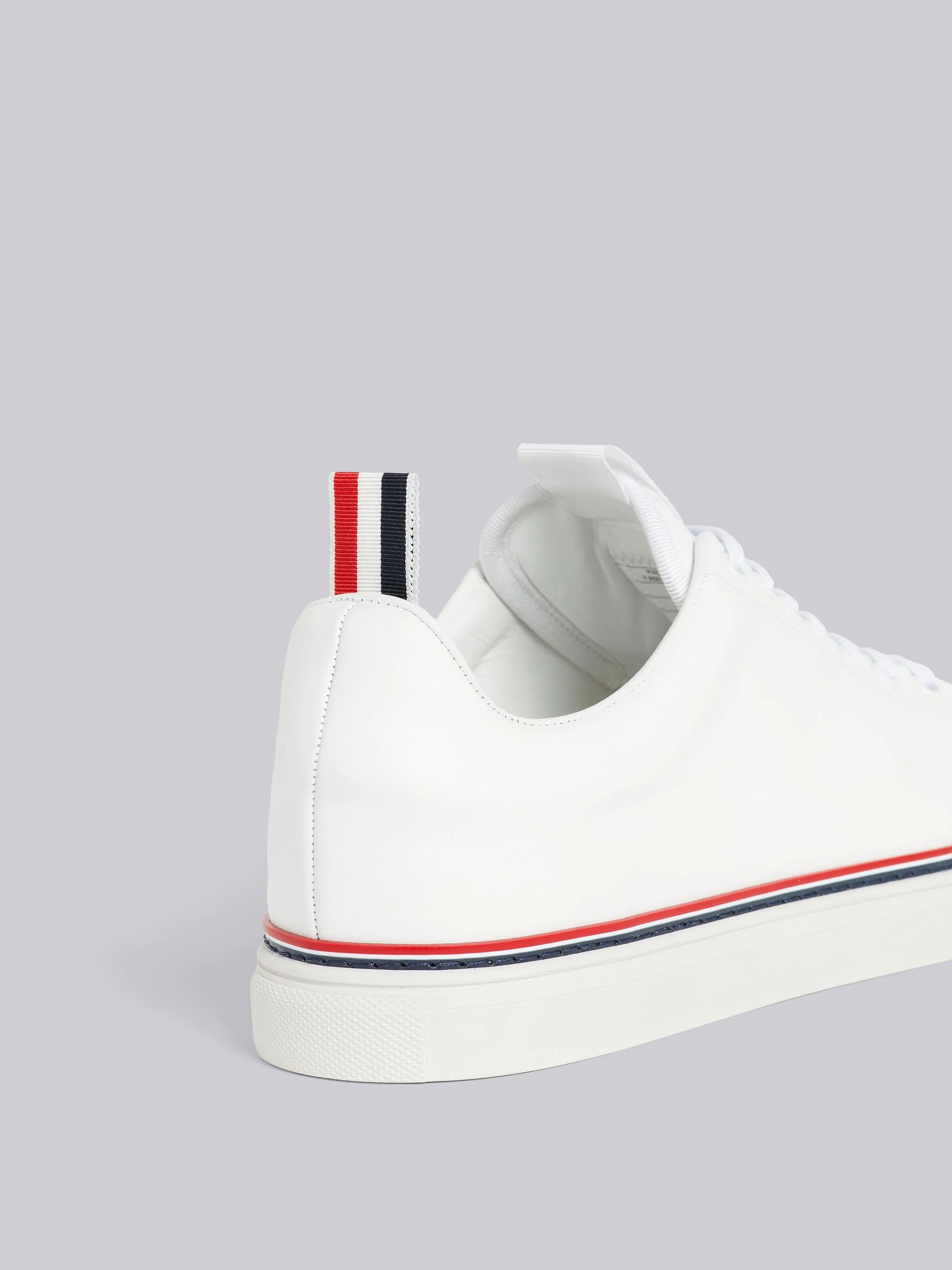 White Vitello Leather Stripe Tennis Shoe - 2