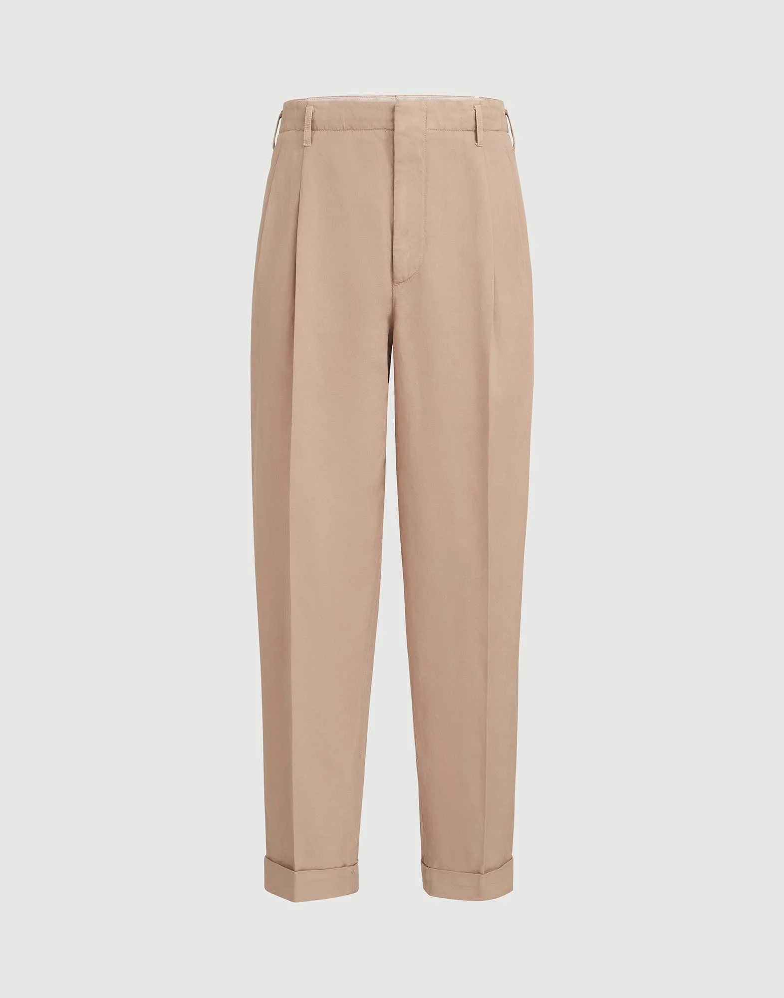 Garment-dyed trousers in cotton and linen canvas with double pleats - 1