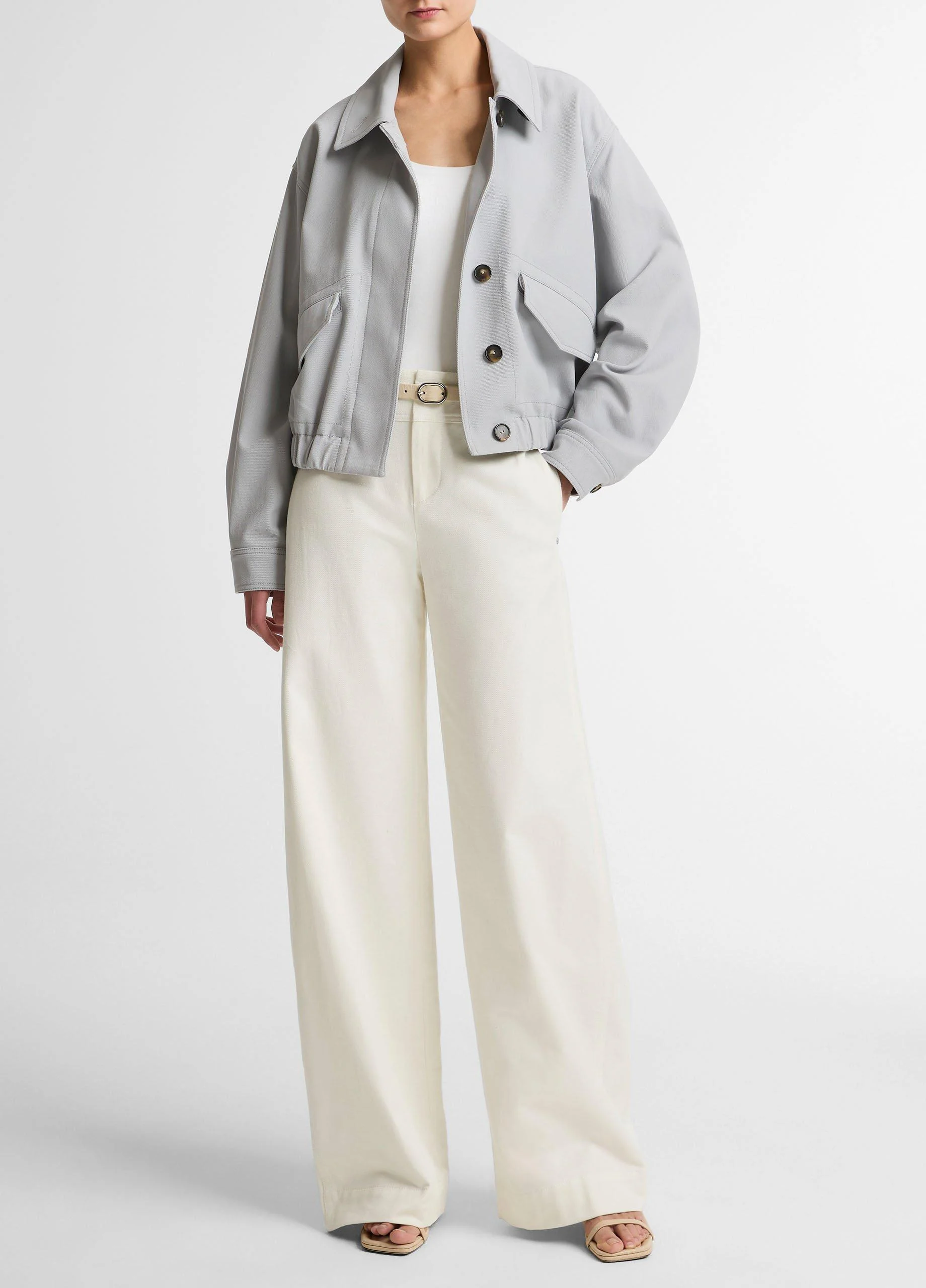 Italian Cotton Utility Double-Waist Wide-Leg Pant - 1