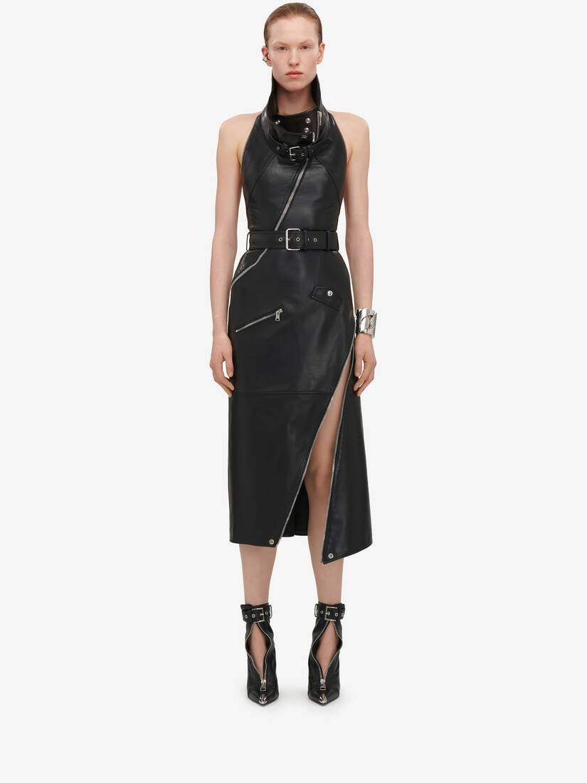 Women's Funnel Neck Biker Dress in Black - 2
