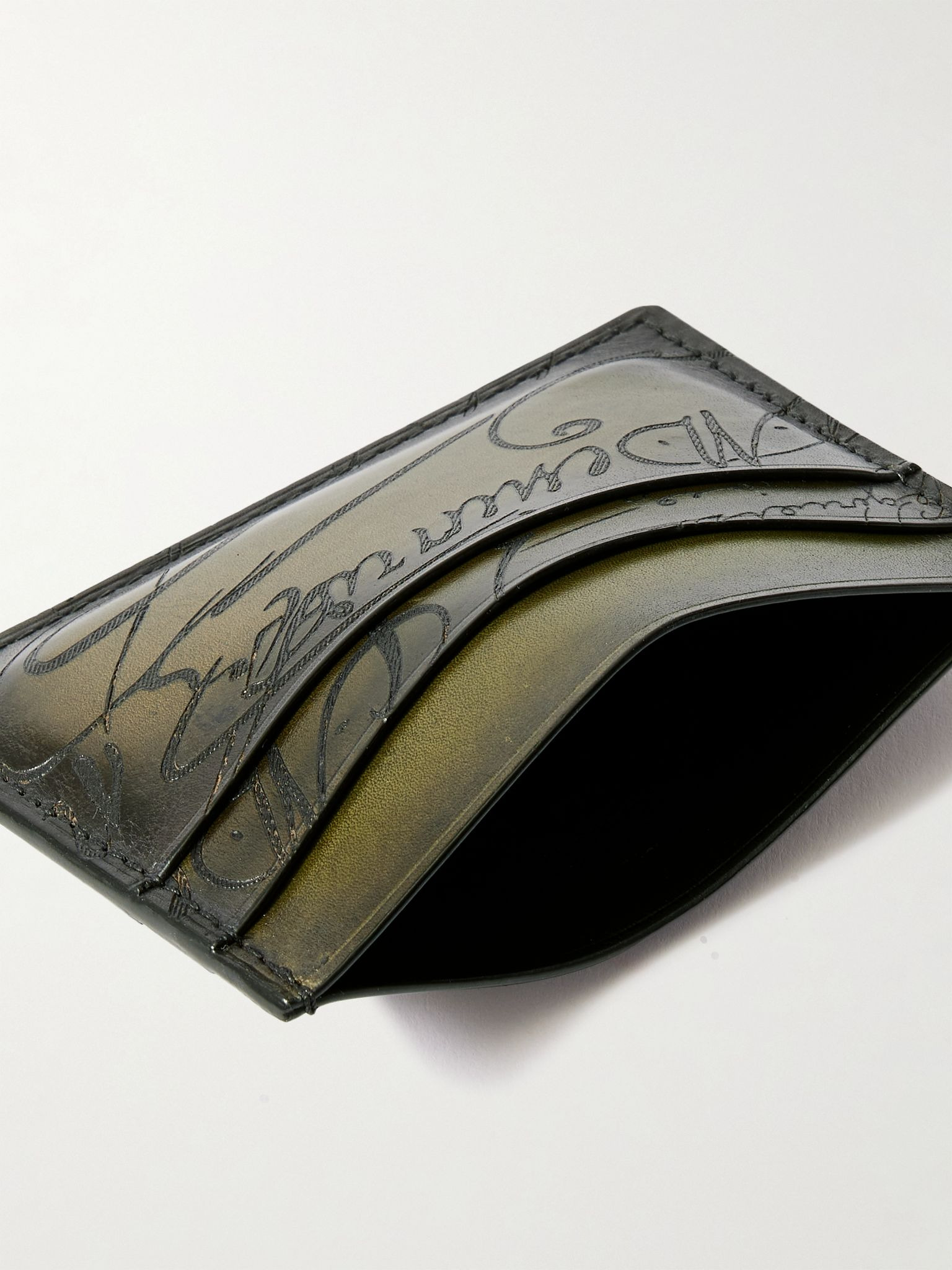 Bambou Neo Scritto Venezia Leather Card Holder Green - 4
