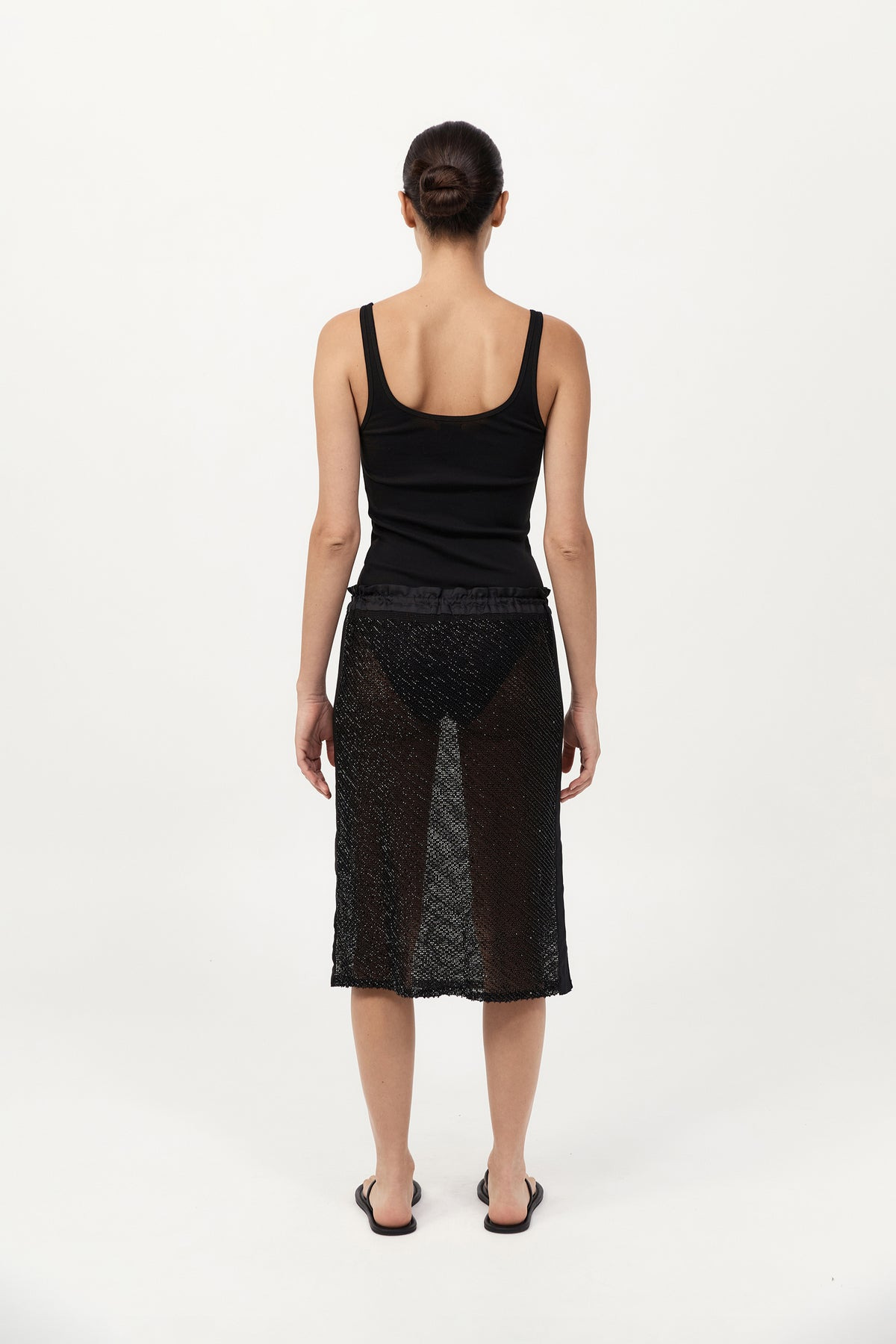 Glass Beaded Mesh Skirt - Jet Black - 8