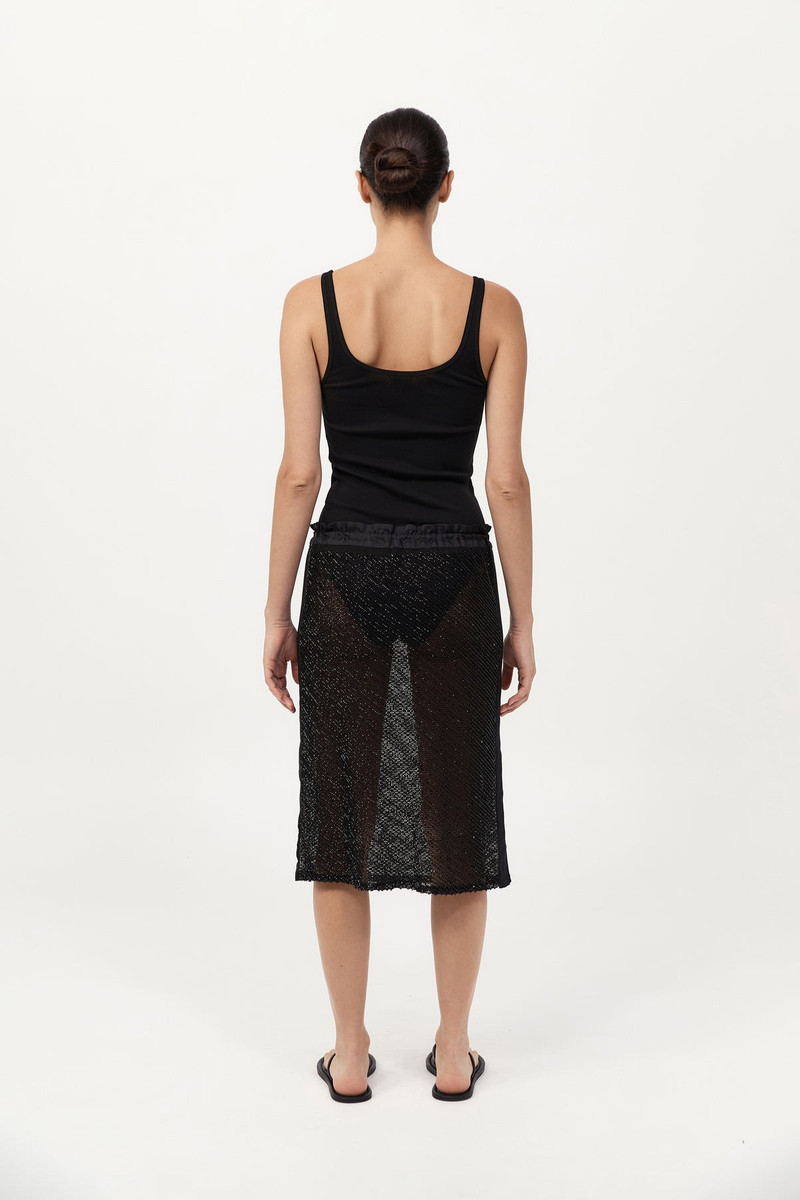 Glass Beaded Mesh Skirt - Jet Black 8