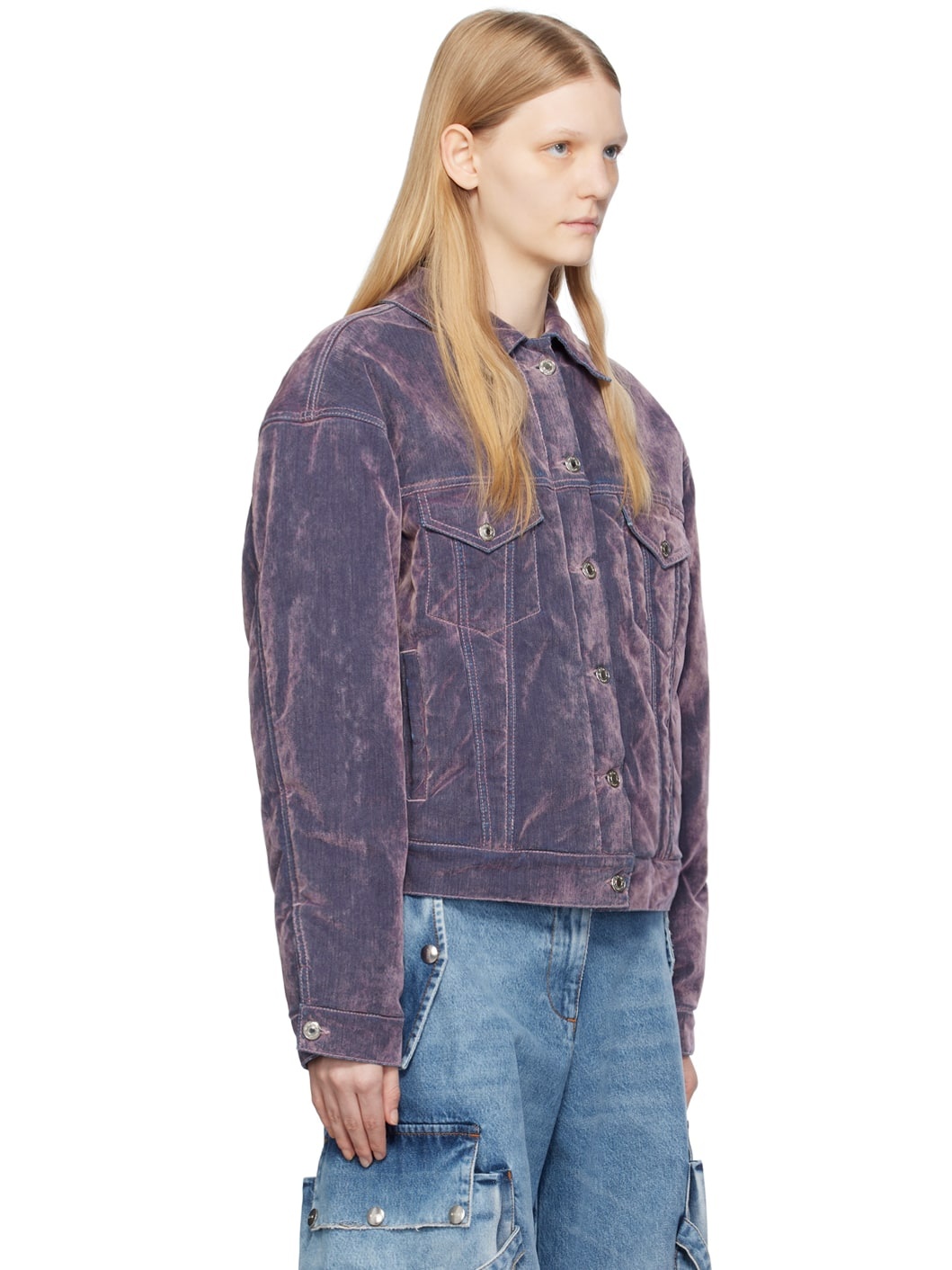 Purple Flocked Denim Jacket - 2