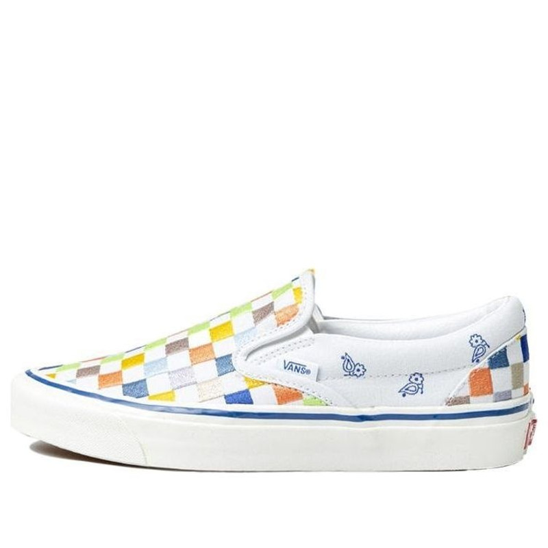 Vans slip-on Low Tops Casual Skateboarding Shoes Unisex White Blue Multi-Color 'White Yellow Blue' V - 1