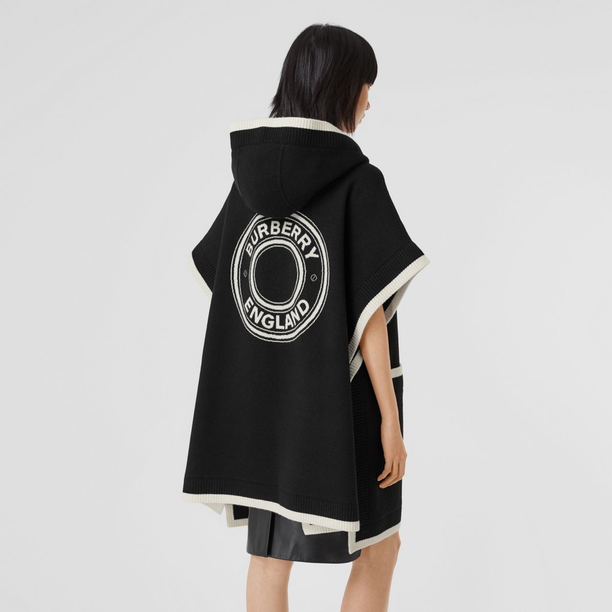 Logo Graphic Wool Cashmere Jacquard Hooded Cape - 6