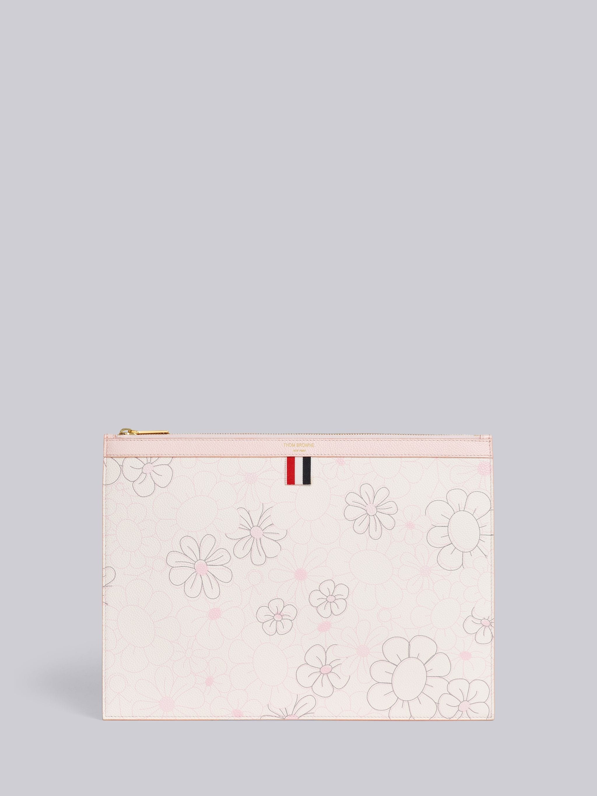 Light Pink 3d Floral Print Pebble Grain Leather Medium Document Holder - 1