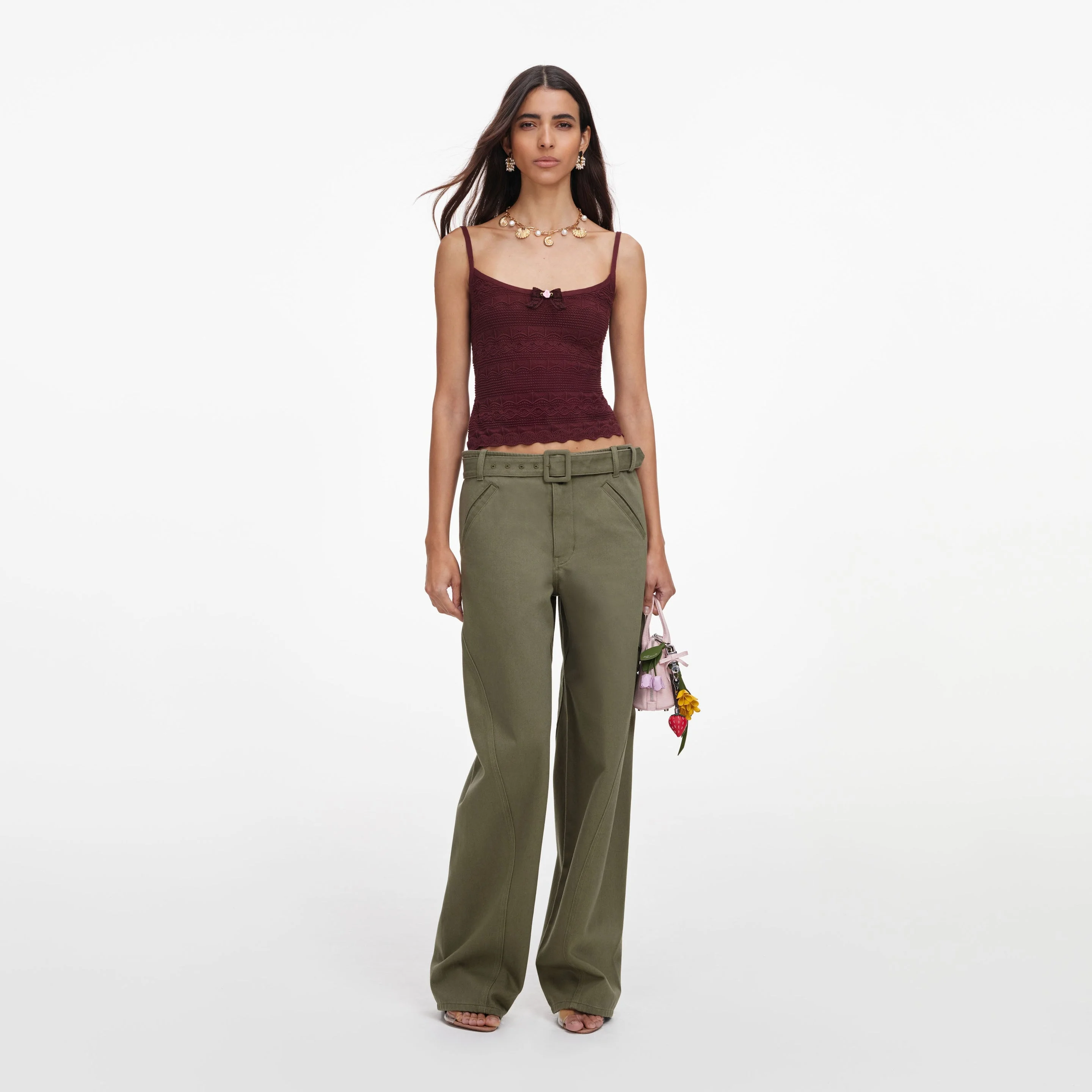 Brown Pointelle Knit Vest - 1
