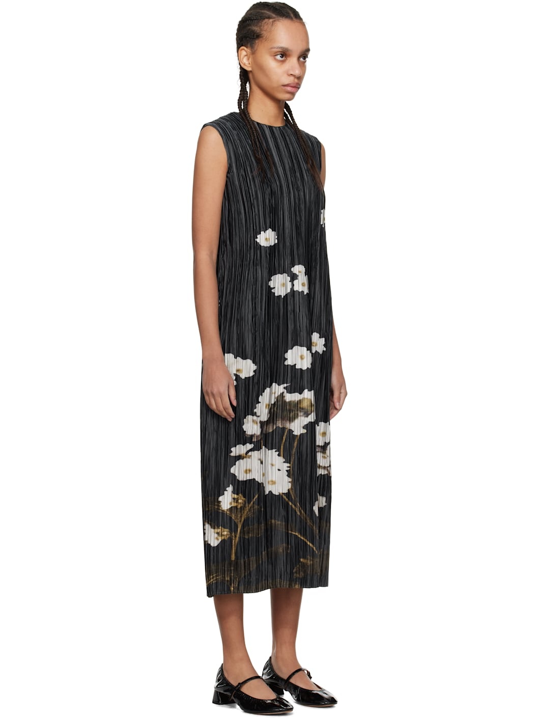 Black Pleated Sleeveless Midi Dress - 2
