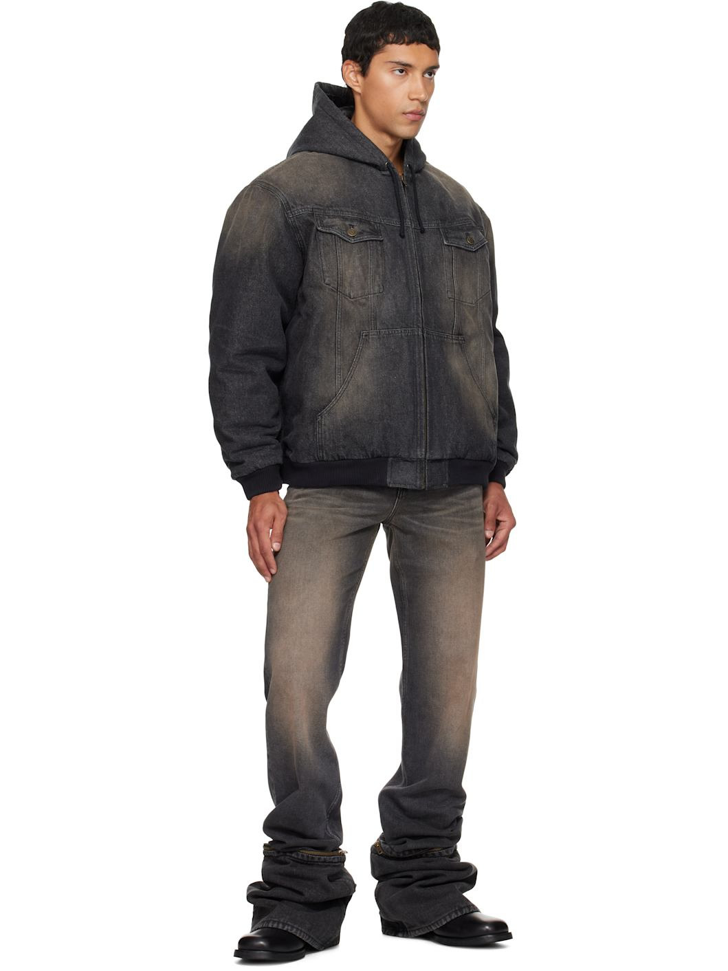 Black & Brown Hooded Denim Jacket - 4