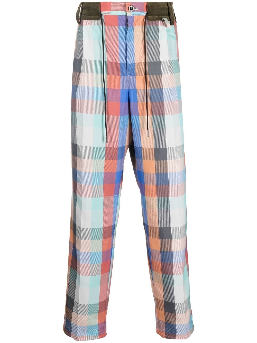 checked straight-leg trousers - 1