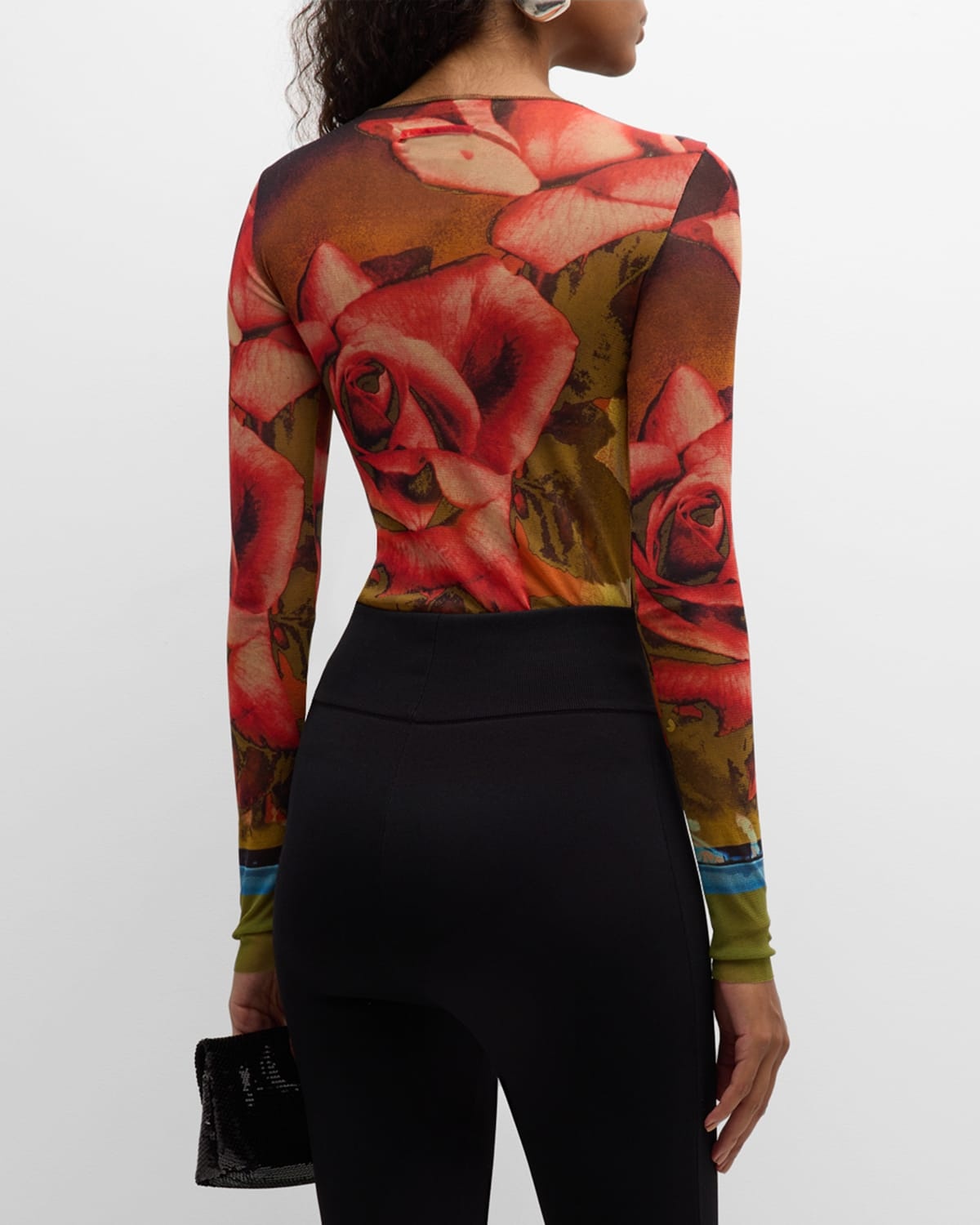 Jean Paul Gaultier Roses Mesh Long-Sleeve Top | neimanmarcus