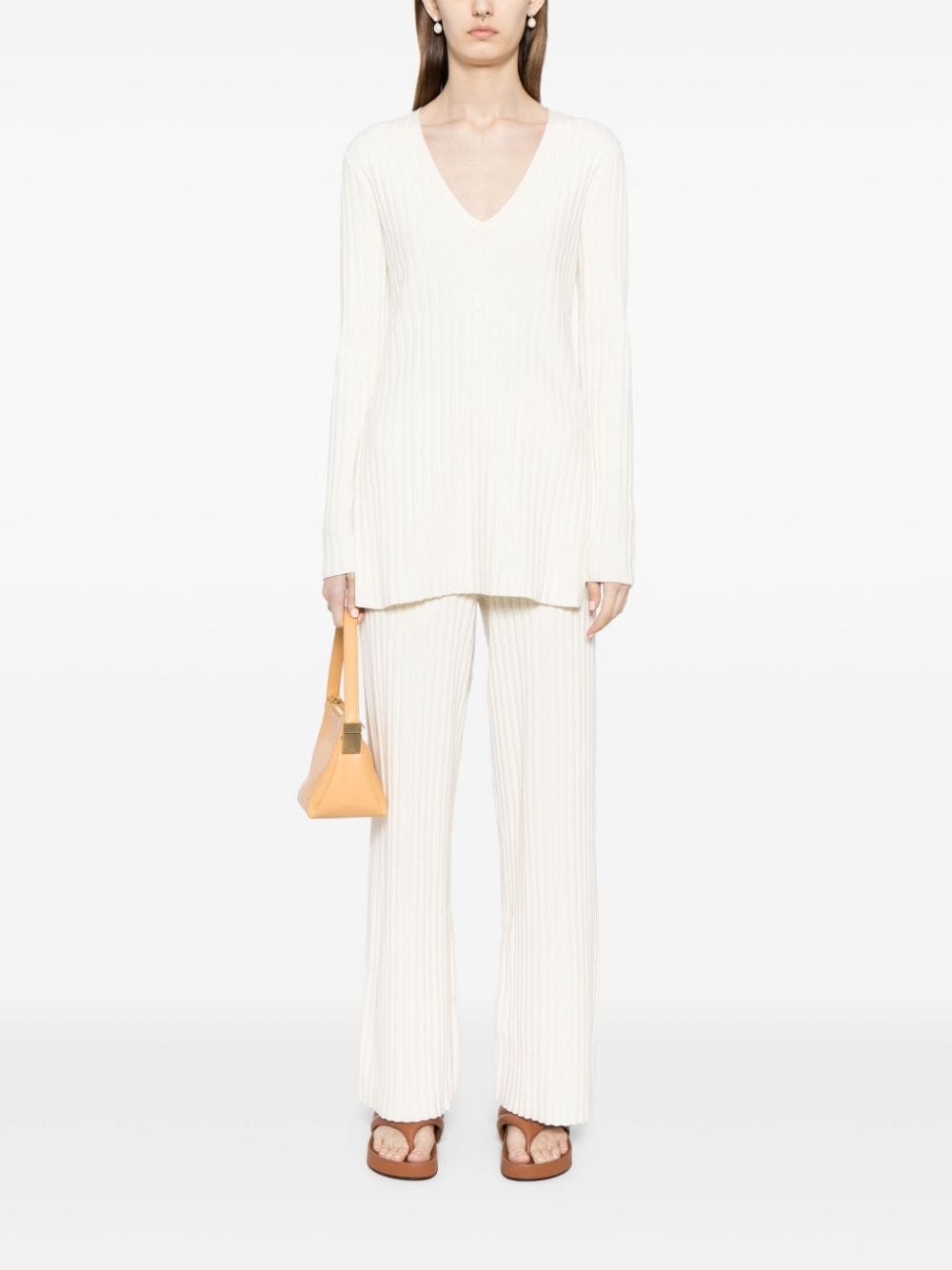 logo-tape ribbed-knit jumper - 2