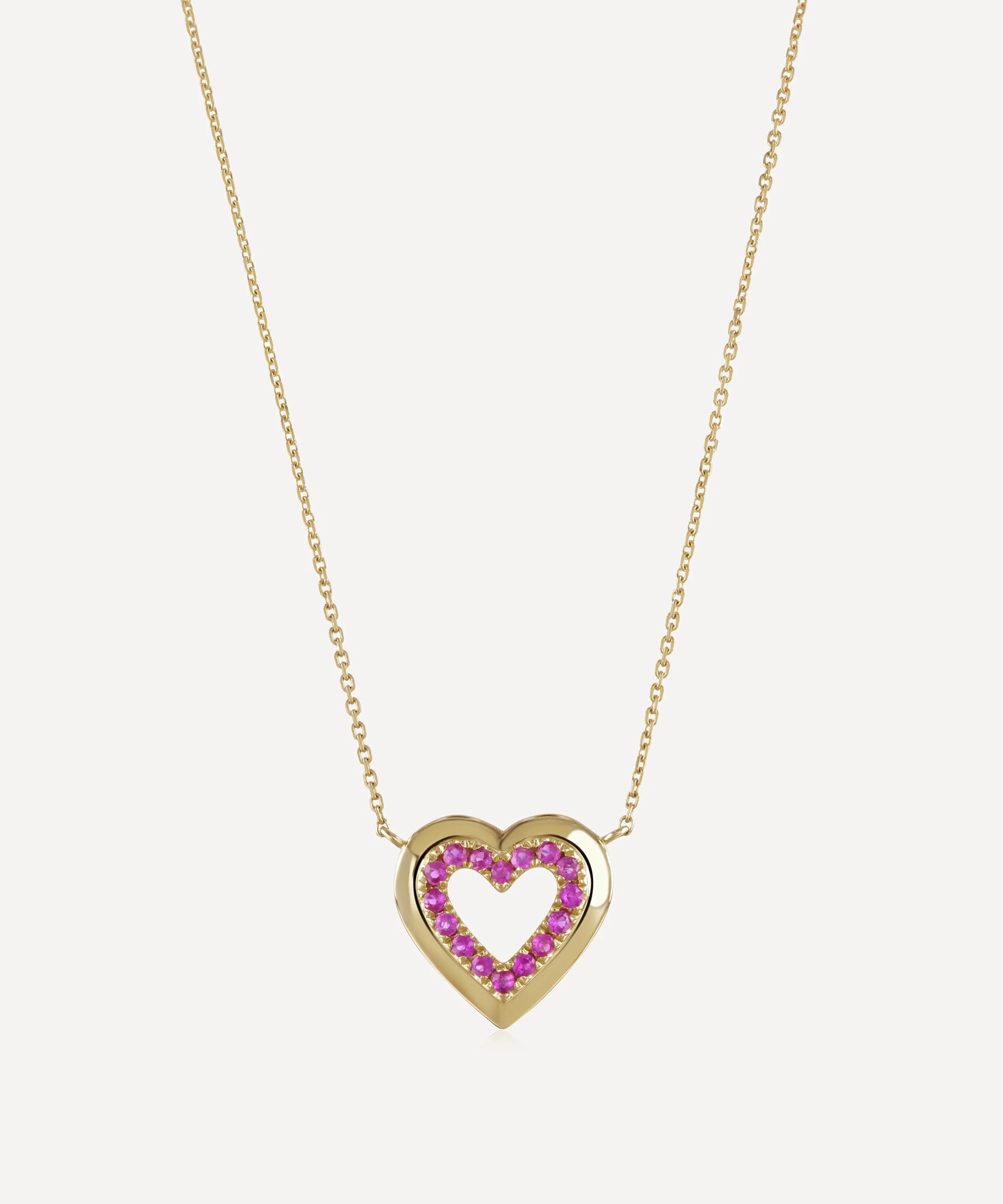 14ct Gold Pink Sapphire Heart Pendant Necklace - 1