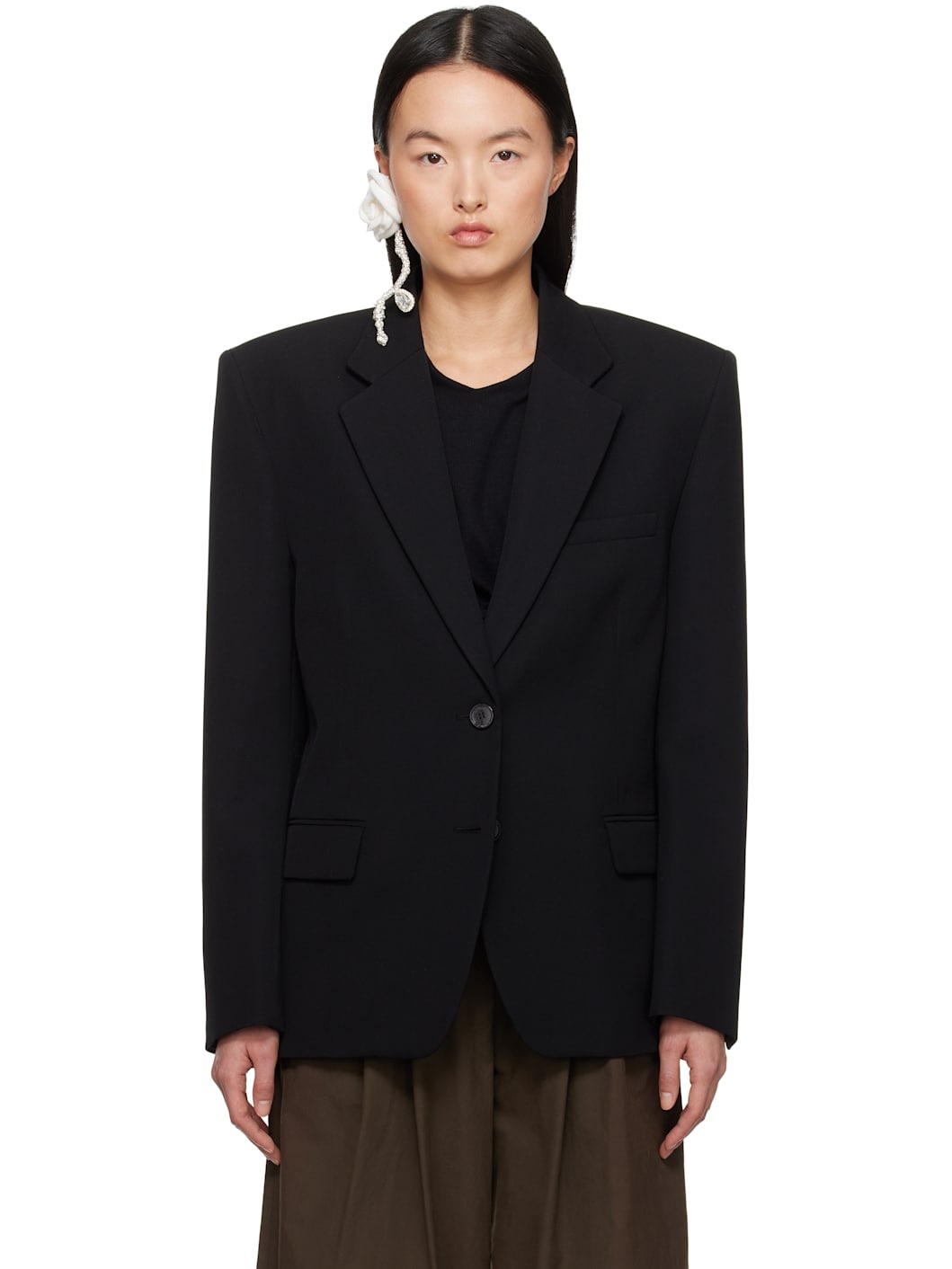 Black Boxy Oversized Blazer - 1