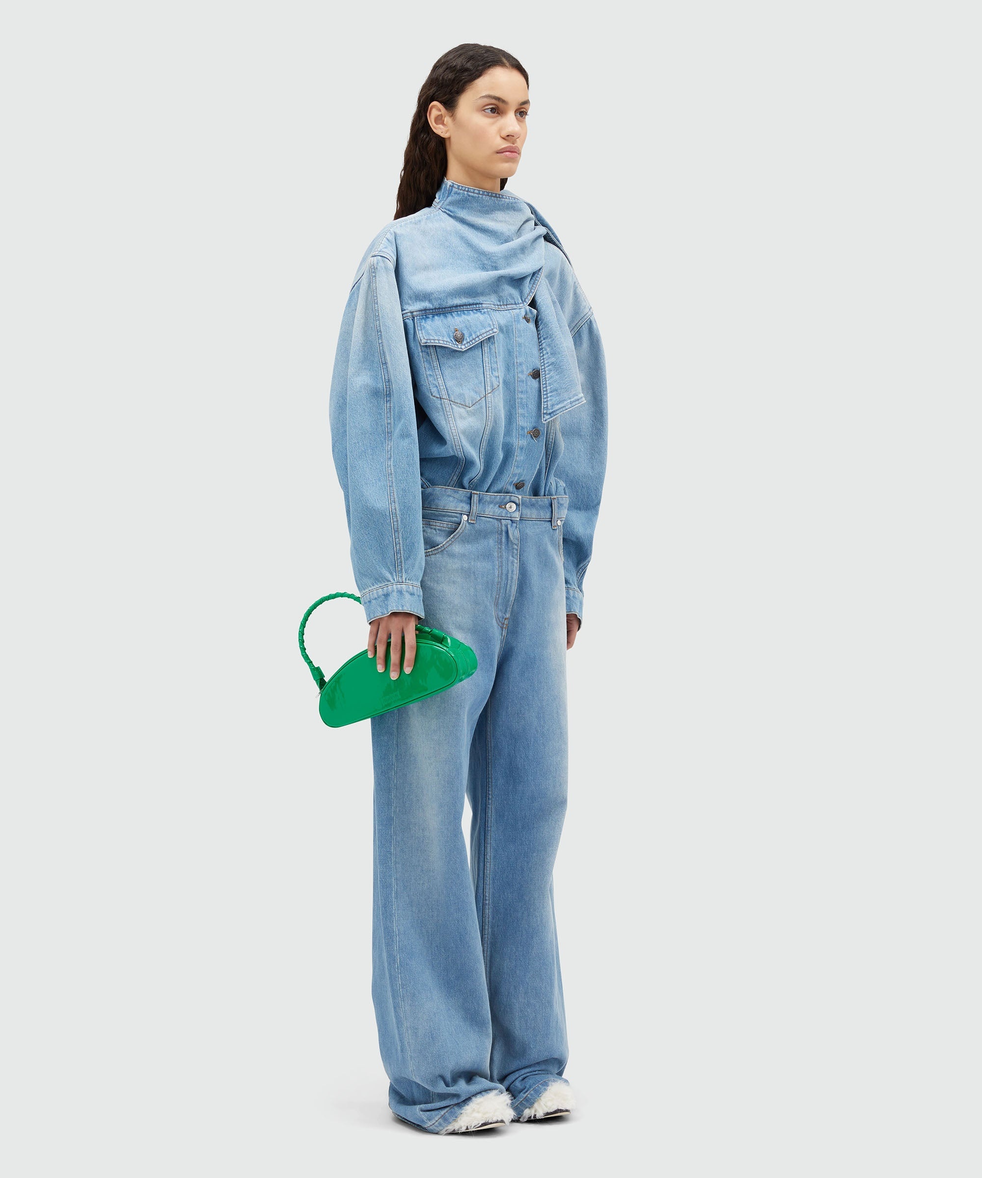 Pre-washed wide leg denim pants - 4