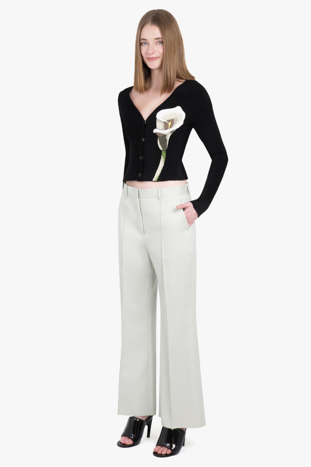 CROPPED TAILORED FLARE PANT | SAGE - 2