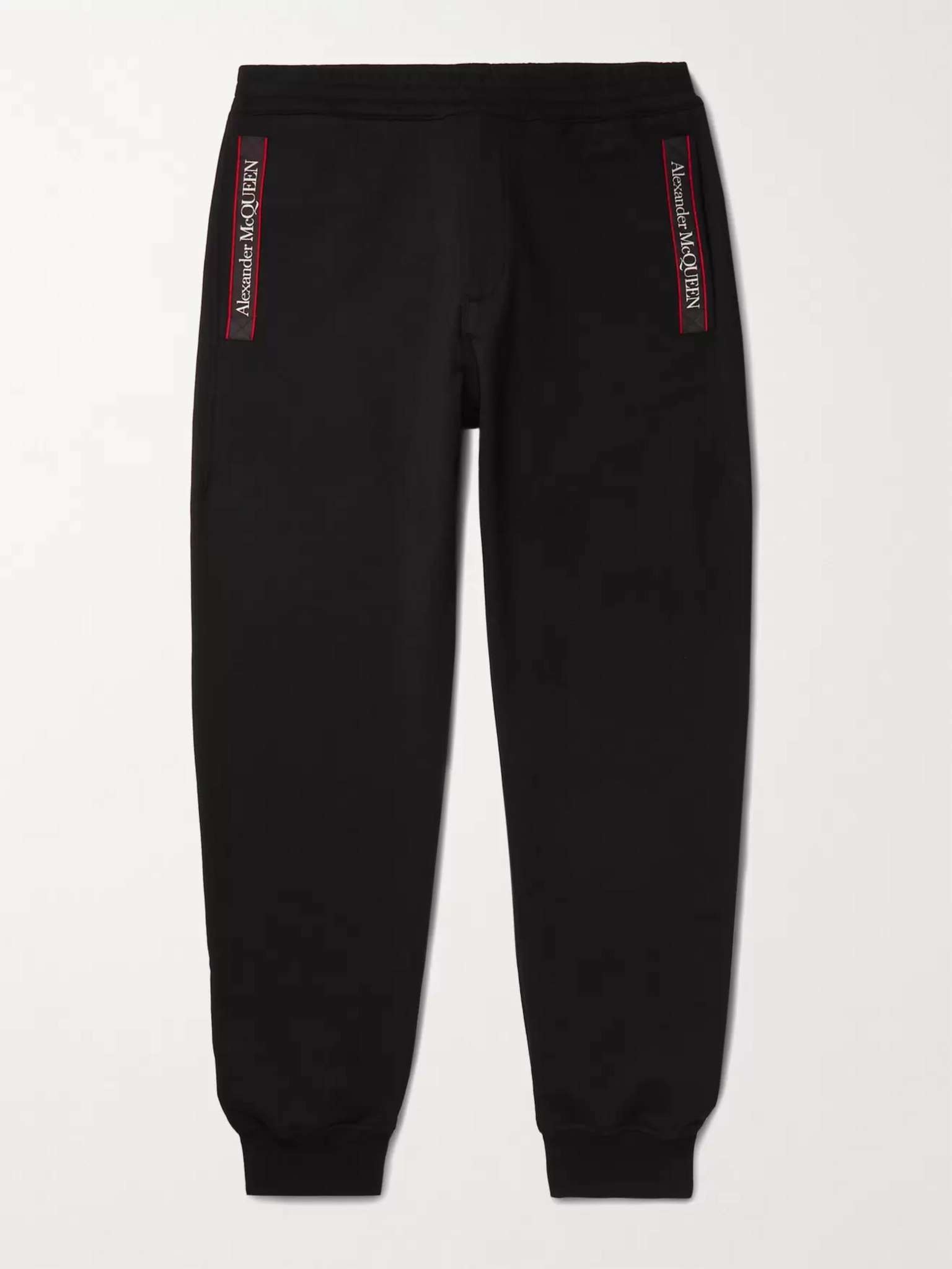 Tapered Logo Webbing-Trimmed Loopback Cotton-Jersey Sweatpants - 1